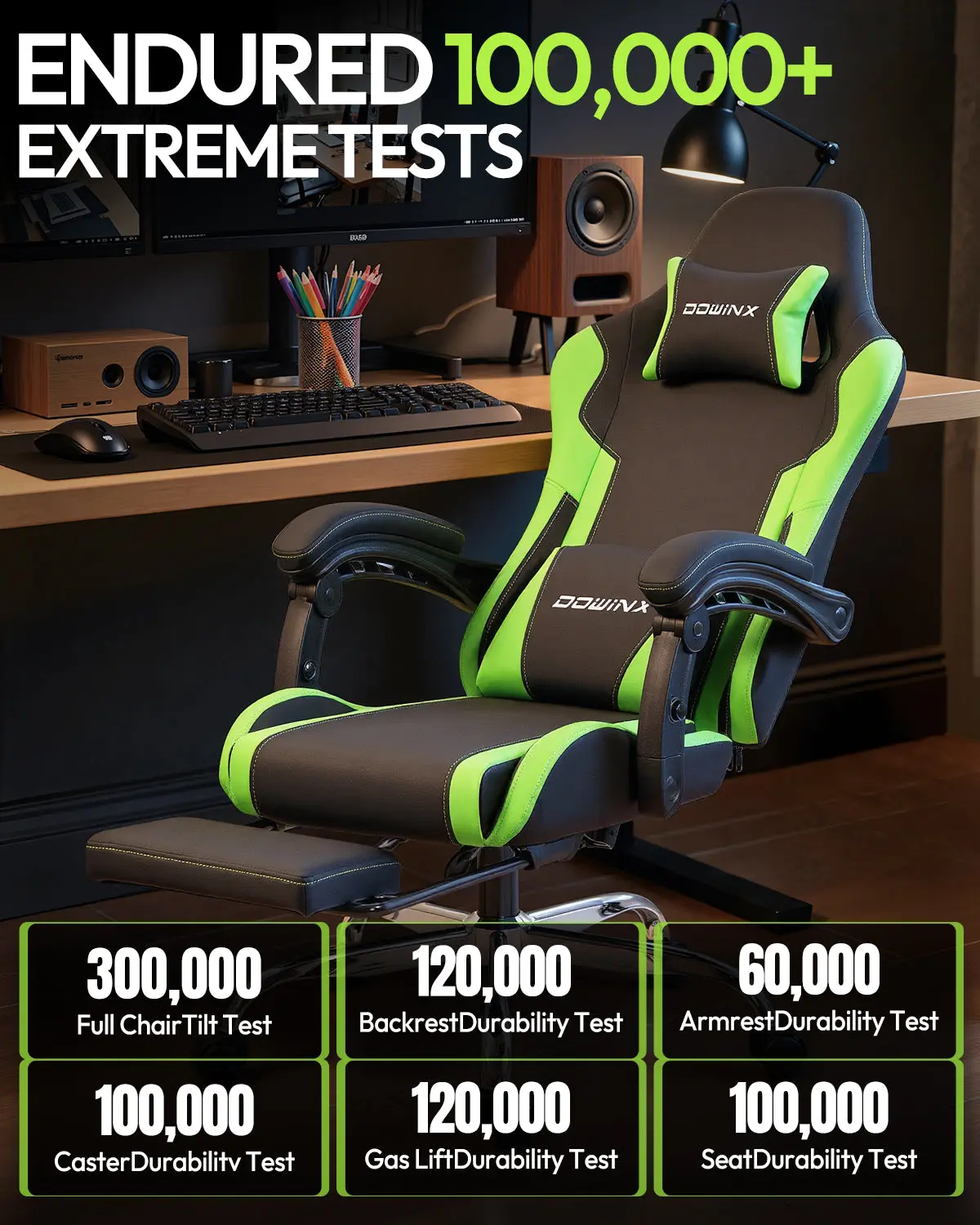 Dowinx Leather Gaming Chair LS-66D58J Black-Green | AM - Image 7
