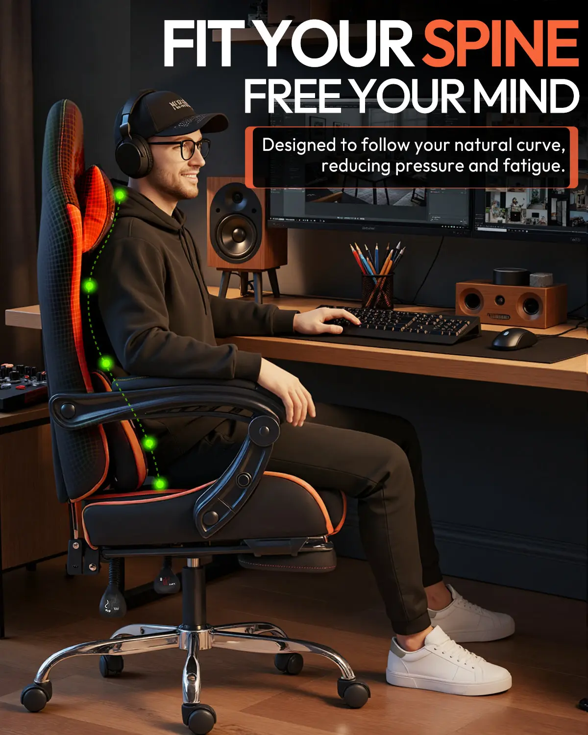 Dowinx Leather Gaming Chair LS-66D58J Black-red - Image 3