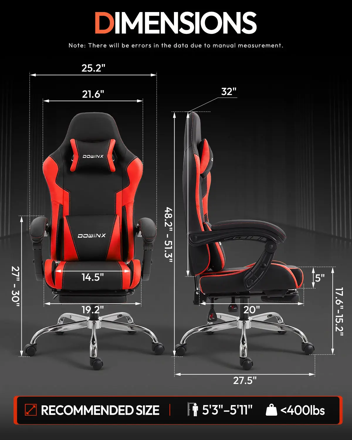 Dowinx Leather Gaming Chair LS-66D58J Black-red - Image 6