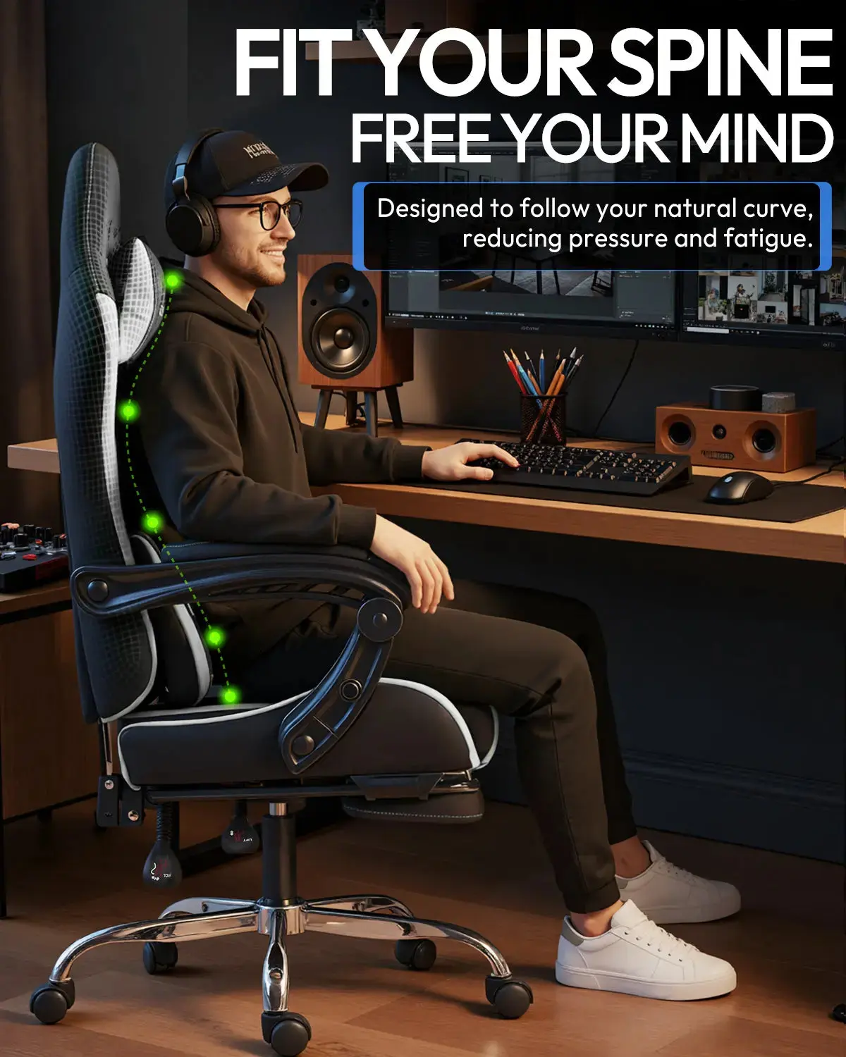 Dowinx Leather Gaming Chair LS-66D58J Black-white - Image 3