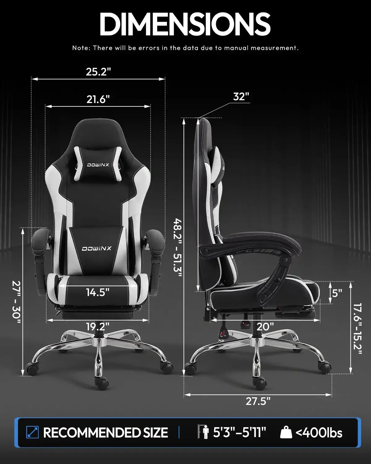 Dowinx Leather Gaming Chair LS-66D58J Black-white - Image 4