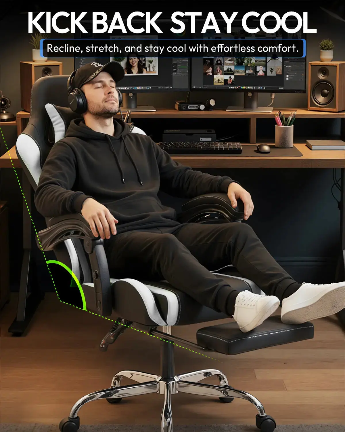 Dowinx Leather Gaming Chair LS-66D58J Black-white - Image 6