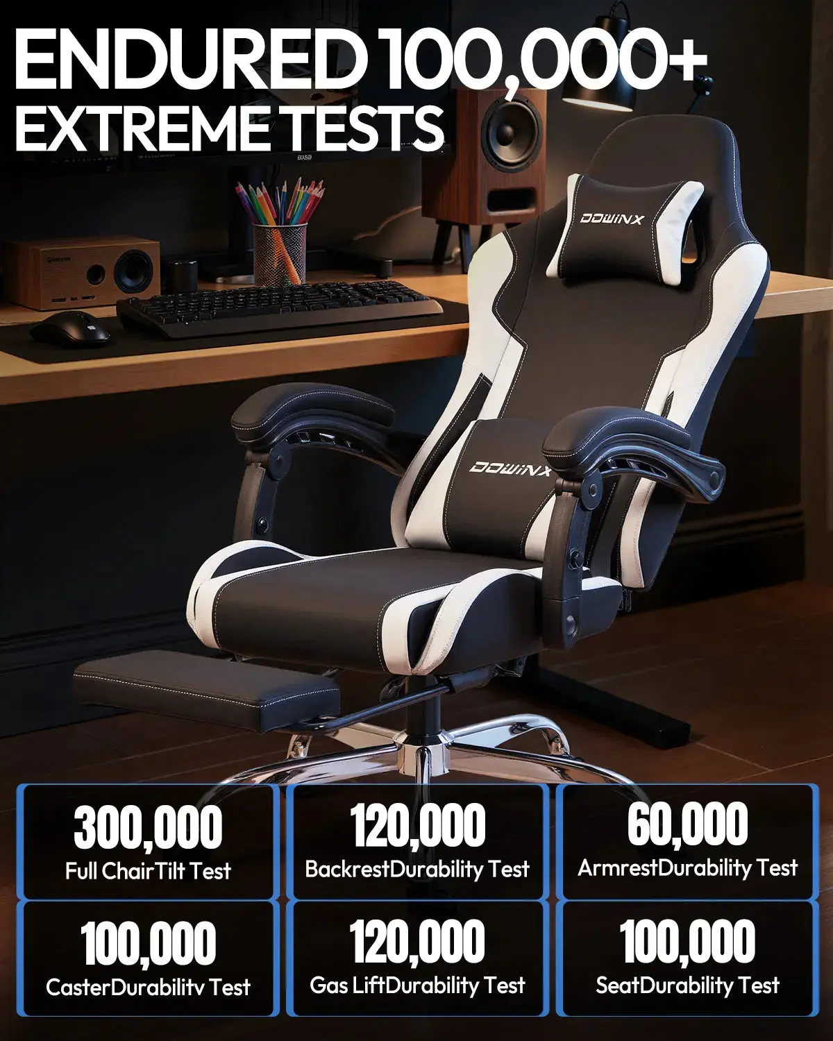 Dowinx Leather Gaming Chair LS-66D58J Black-white - Image 8