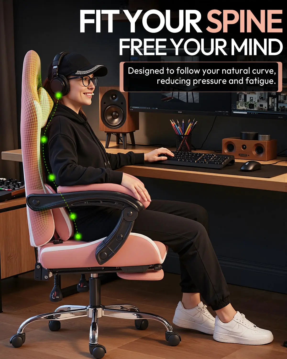 Dowinx Leather Gaming Chair LS-66D58J Pink-White | AM - Image 3