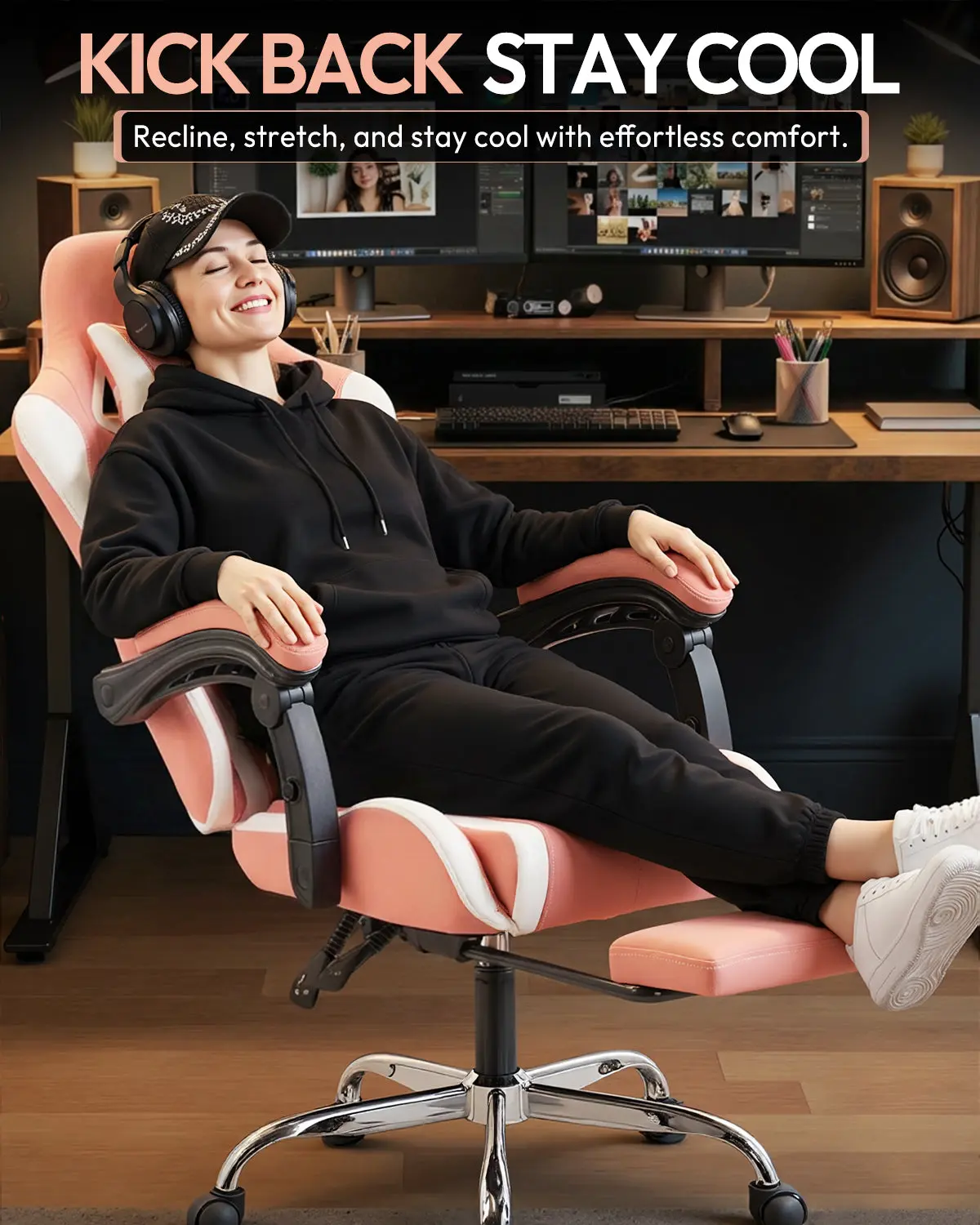 Dowinx Leather Gaming Chair LS-66D58J Pink-White | AM - Image 4