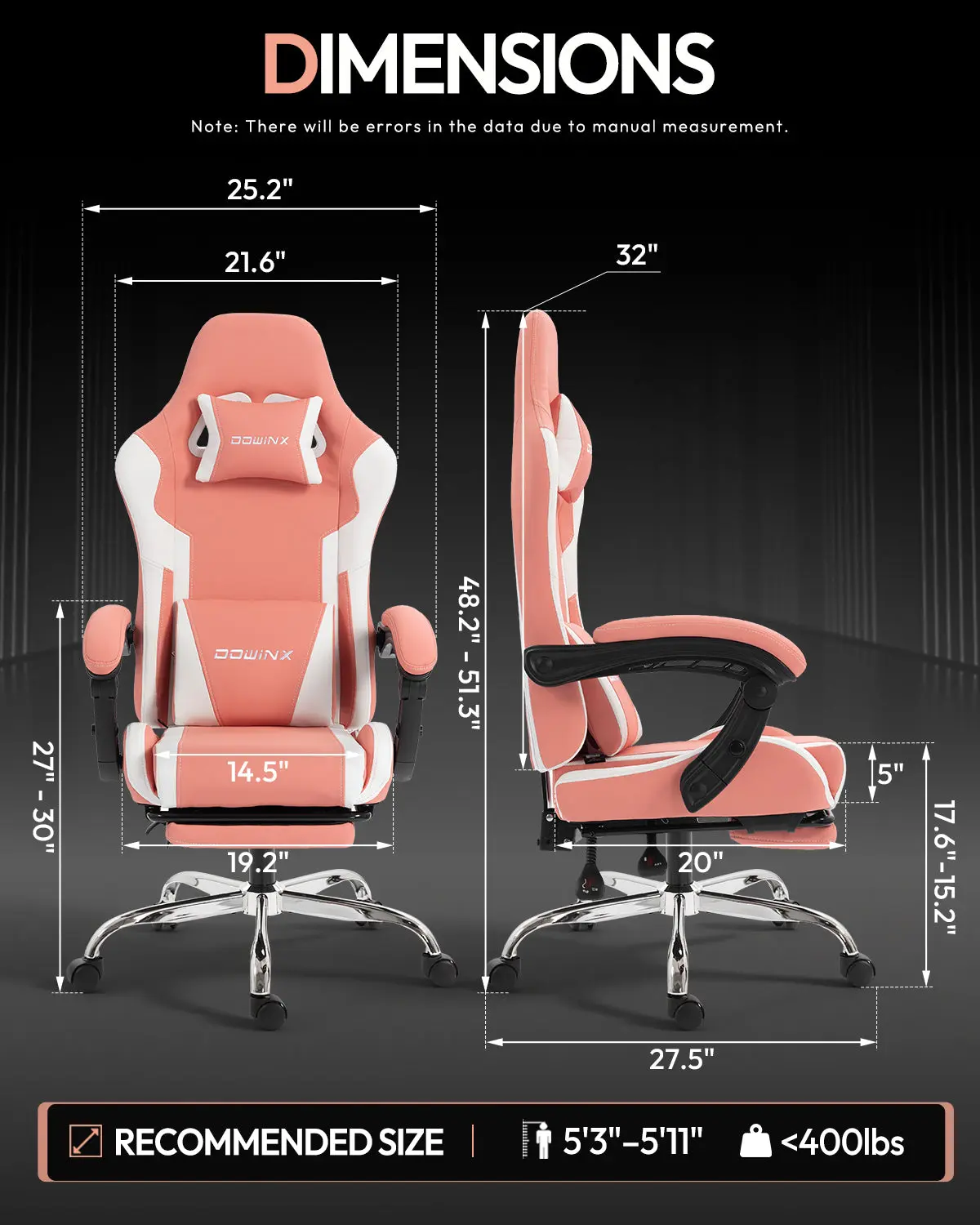 Dowinx Leather Gaming Chair LS-66D58J Pink-White | AM - Image 6