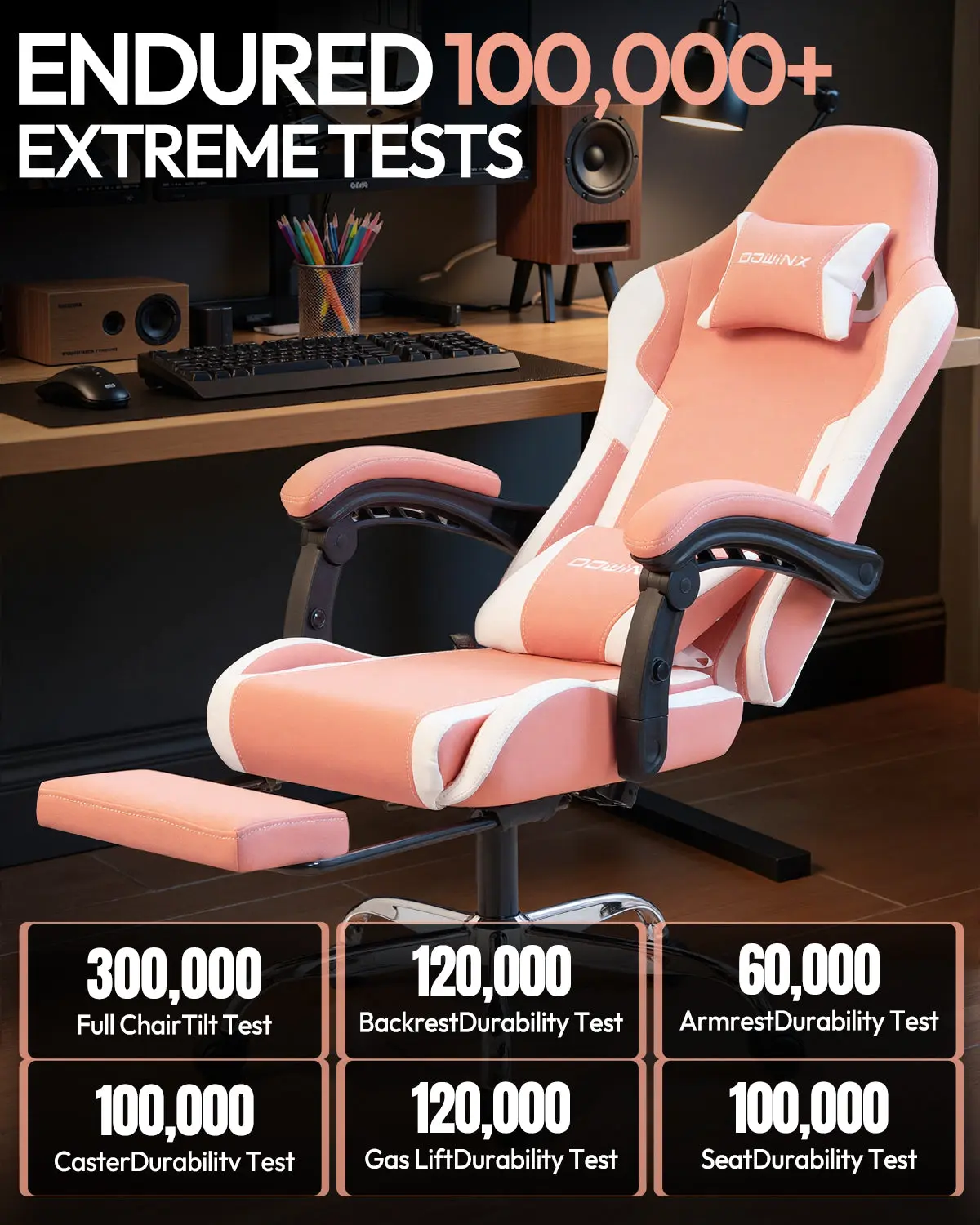 Dowinx Leather Gaming Chair LS-66D58J Pink-White | AM - Image 7