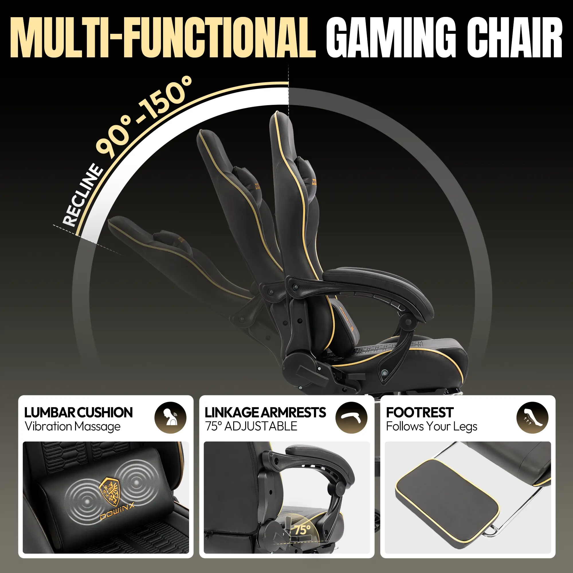 Dowinx Leather Gaming Chair LS-66D87 Black - Image 3