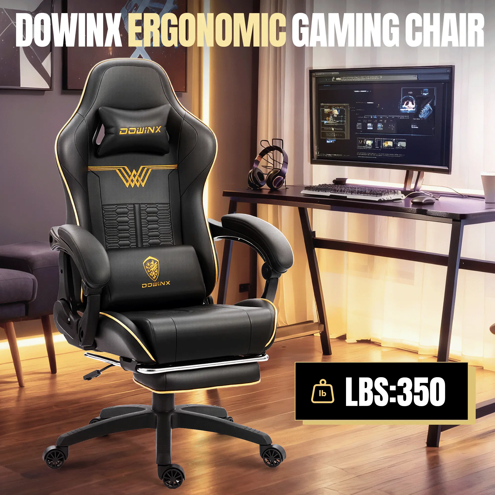 Dowinx Leather Gaming Chair LS-66D87 Black - Image 4