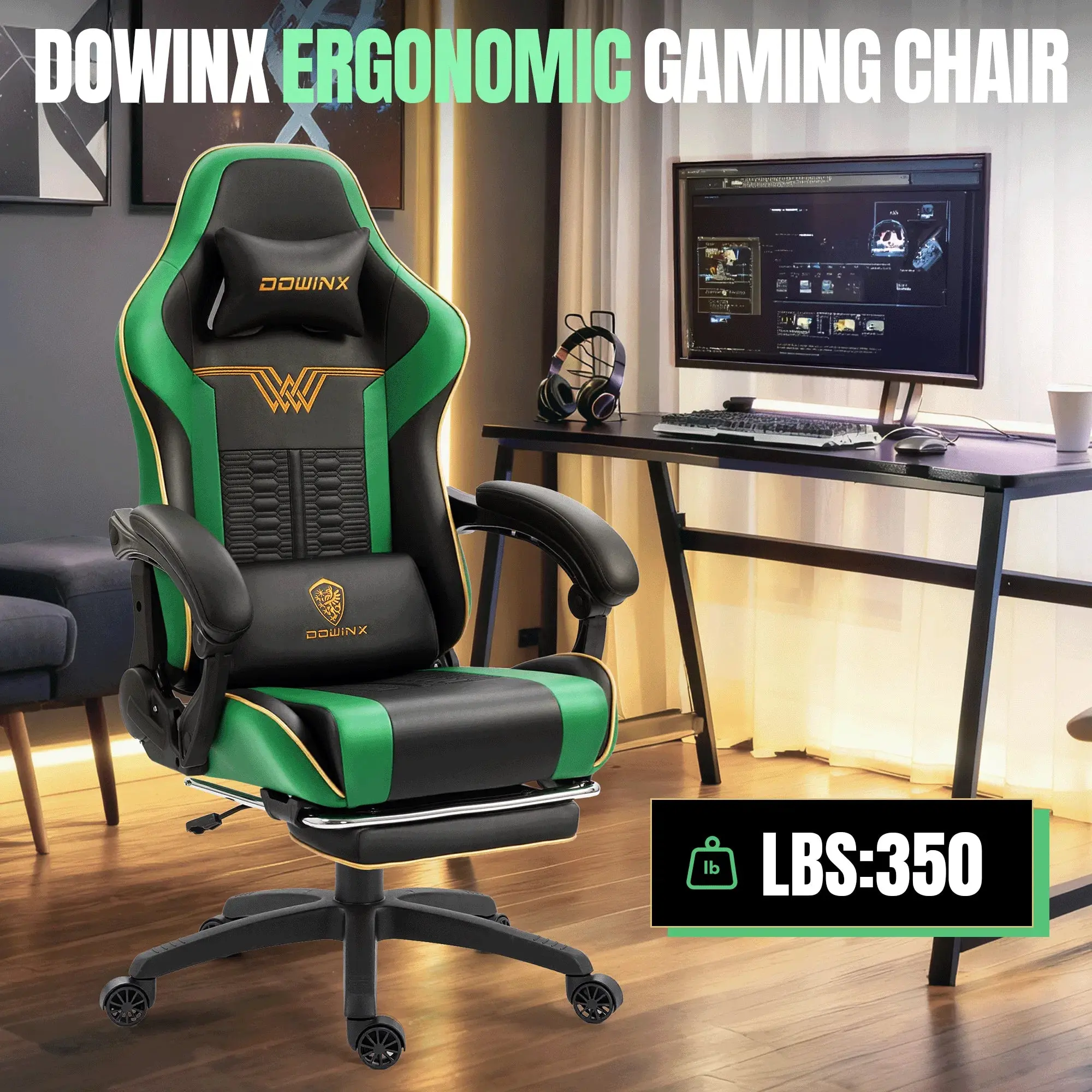 Dowinx Leather Gaming Chair LS-66D87 Green - Image 2