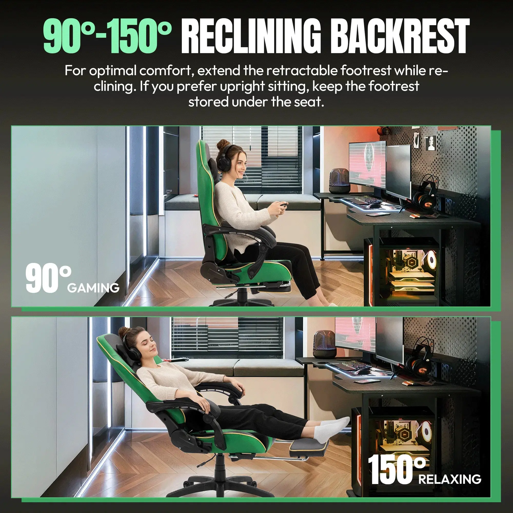 Dowinx Leather Gaming Chair LS-66D87 Green - Image 3
