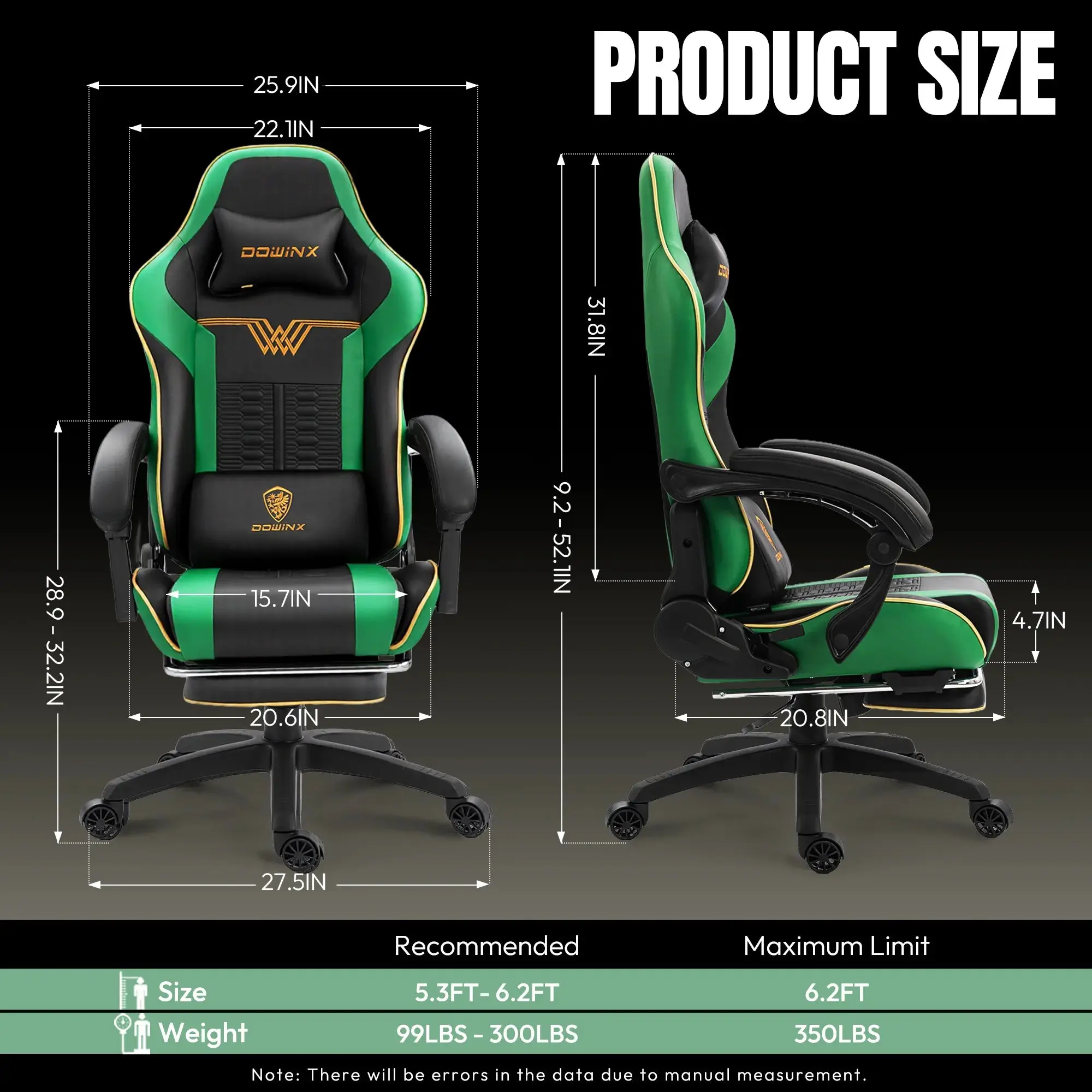 Dowinx Leather Gaming Chair LS-66D87 Green - Image 6