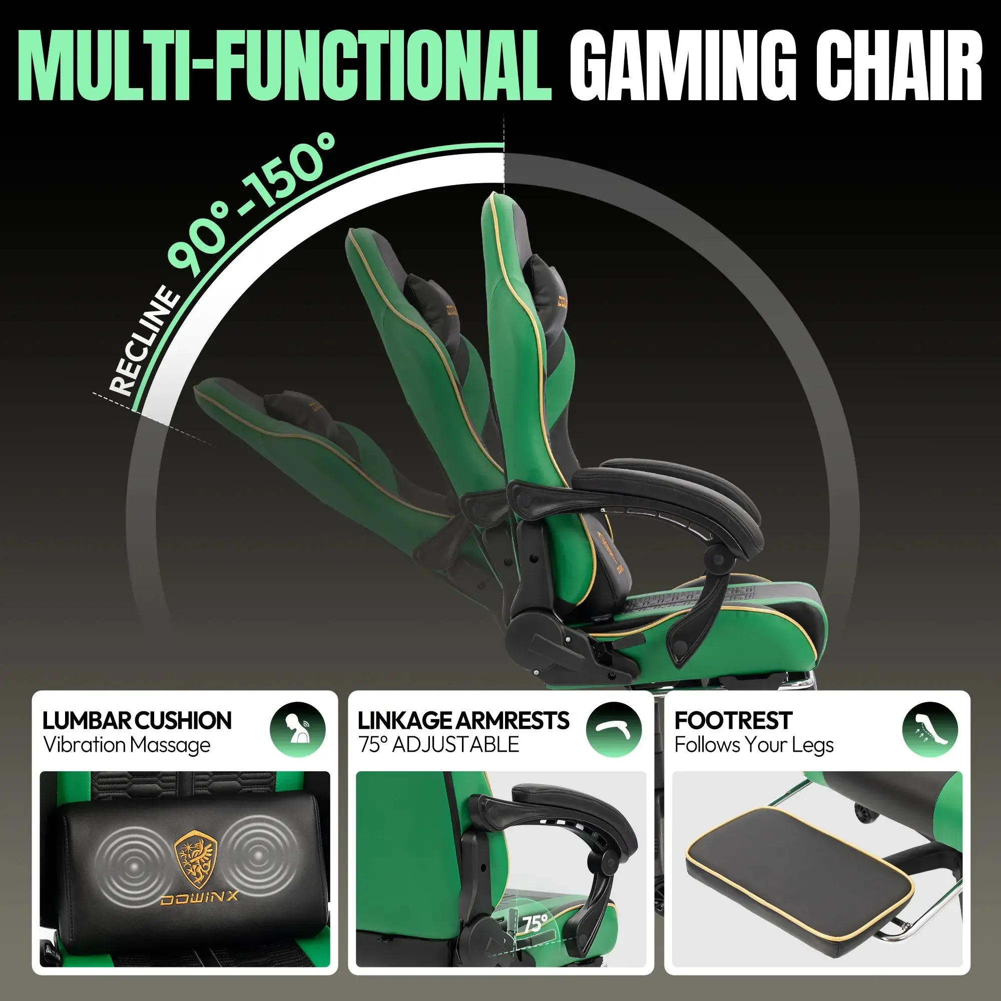 Dowinx Leather Gaming Chair LS-66D87 Green - Image 7