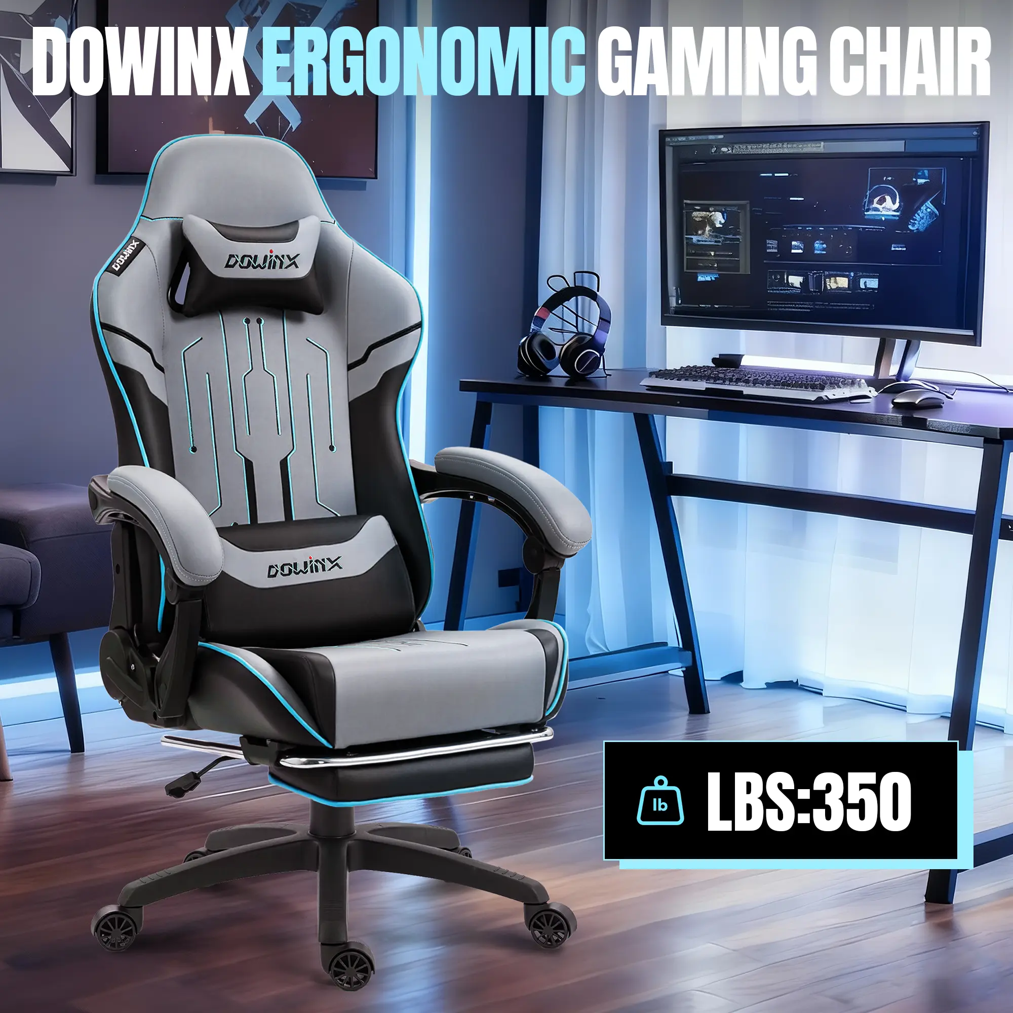 Dowinx Leather Gaming Chair LS-66D87 Grey - Image 2