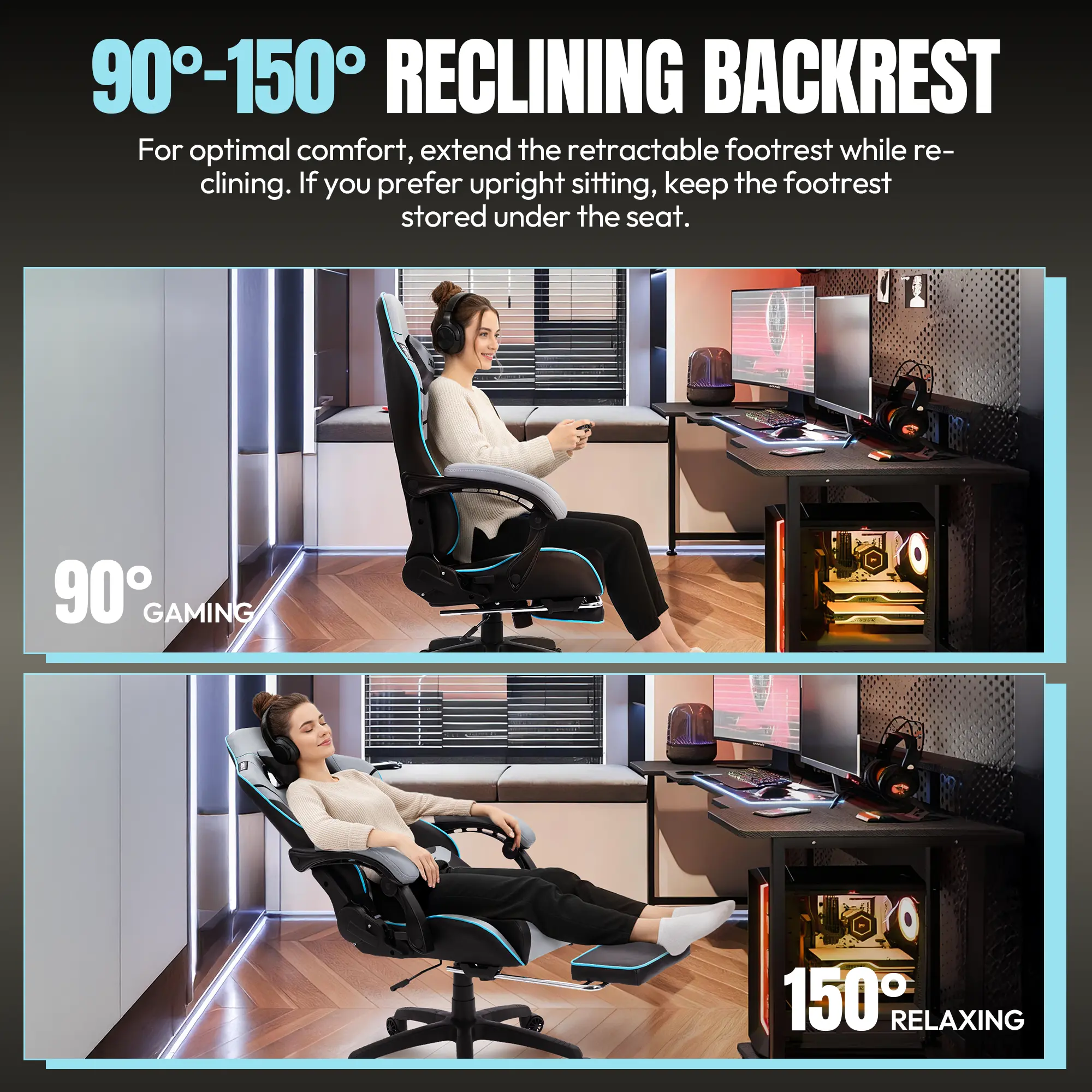 Dowinx Leather Gaming Chair LS-66D87 Grey - Image 3