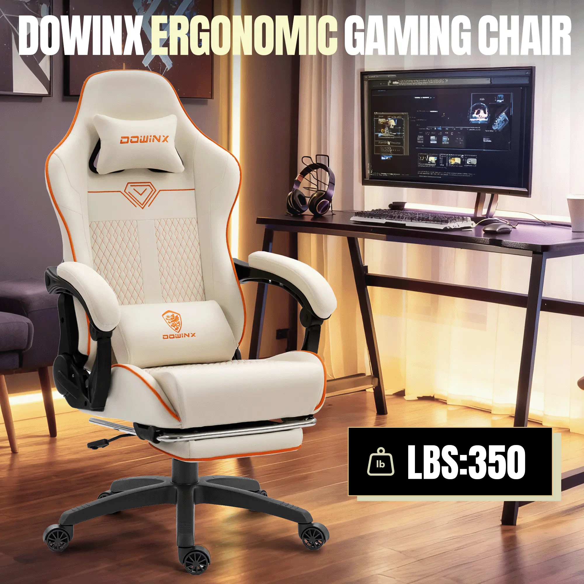 Dowinx Leather Gaming Chair LS-66D87 White - Image 2