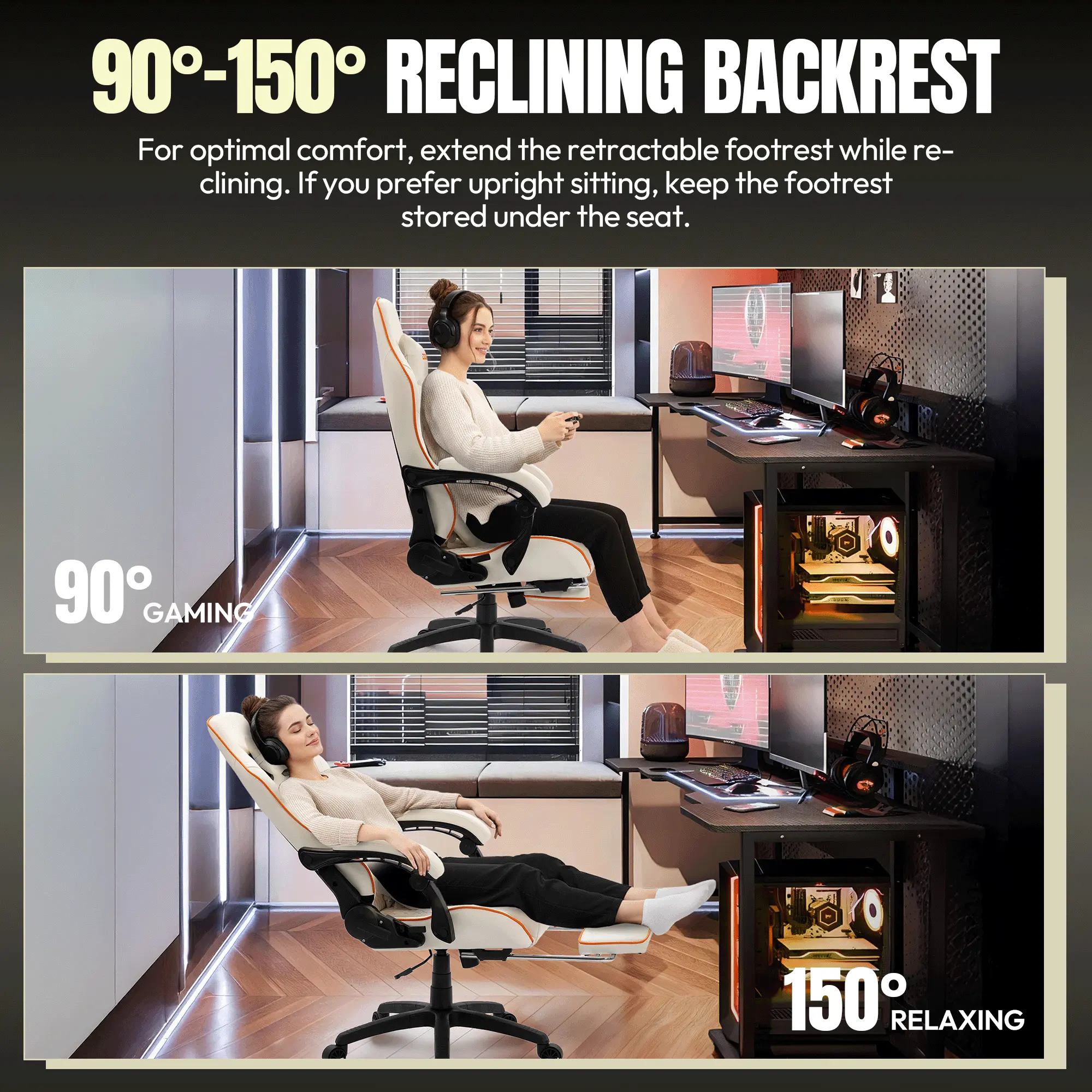 Dowinx Leather Gaming Chair LS-66D87 White - Image 3