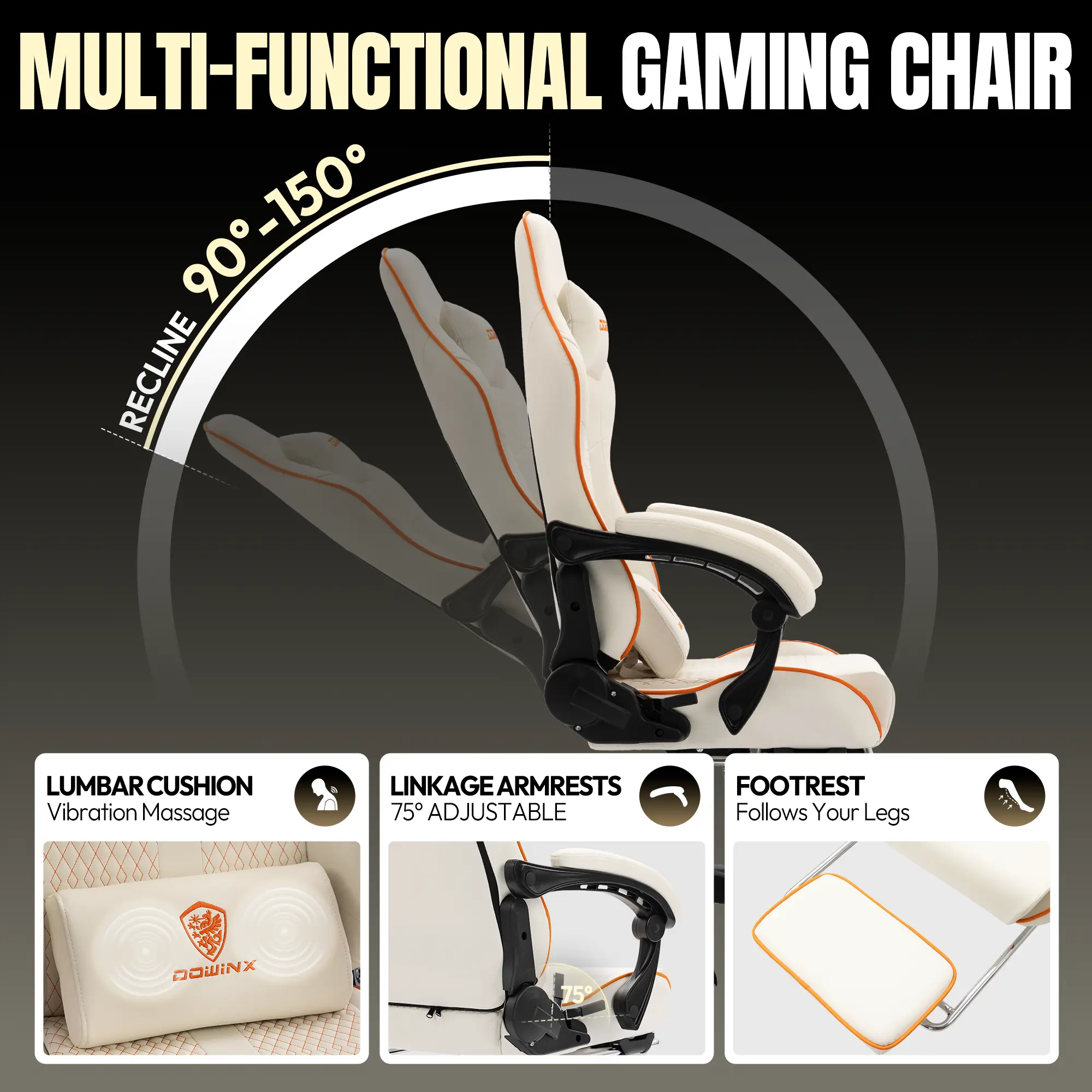 Dowinx Leather Gaming Chair LS-66D87 White - Image 7