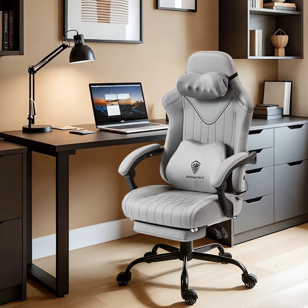Dowinx Shiatsu Massage Gaming Chair with Footrest – Ergonomic Leather Recliner | 66D59A - Grey - Image 7