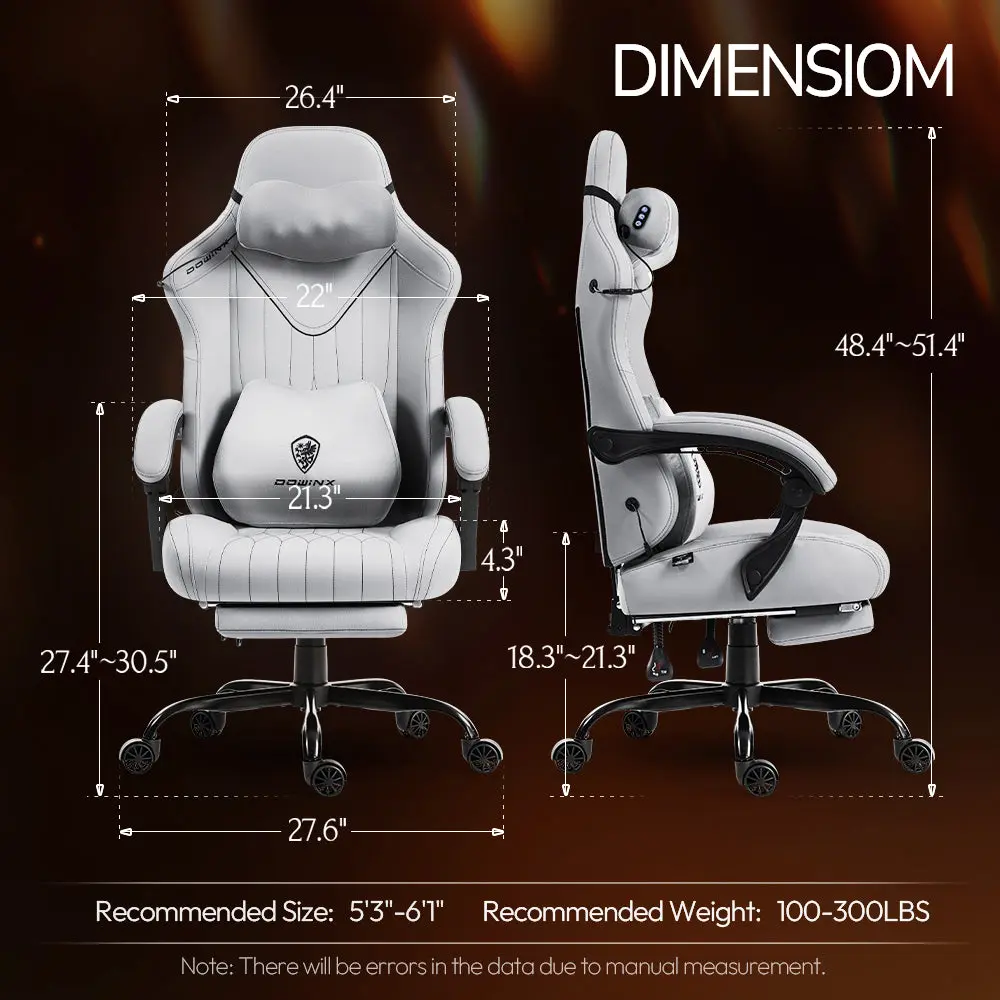 Dowinx Shiatsu Massage Gaming Chair with Footrest – Ergonomic Leather Recliner | 66D59A - Grey - Image 8
