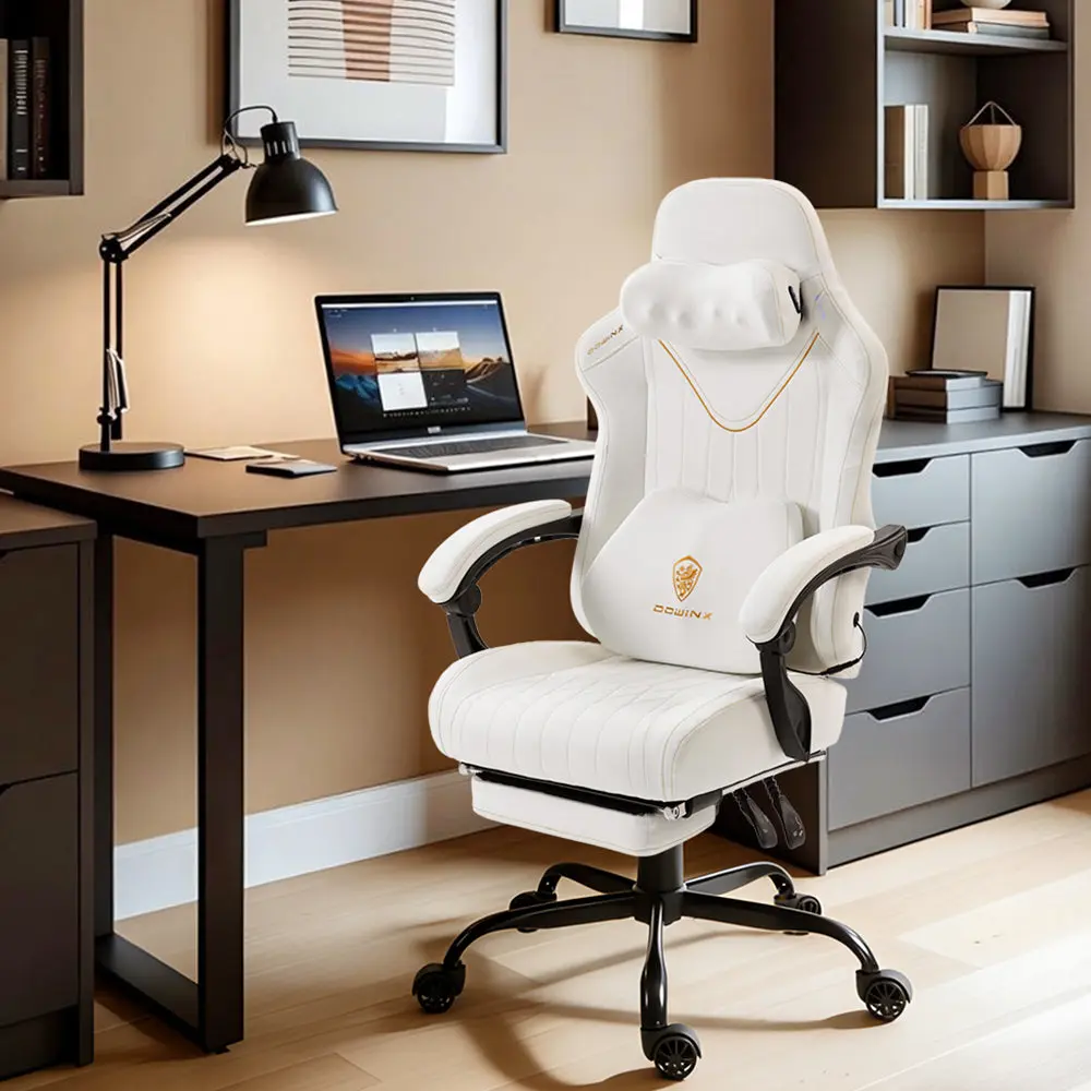 Dowinx Shiatsu Massage Gaming Chair with Footrest – Ergonomic Leather Recliner | 66D59A - White - Image 6