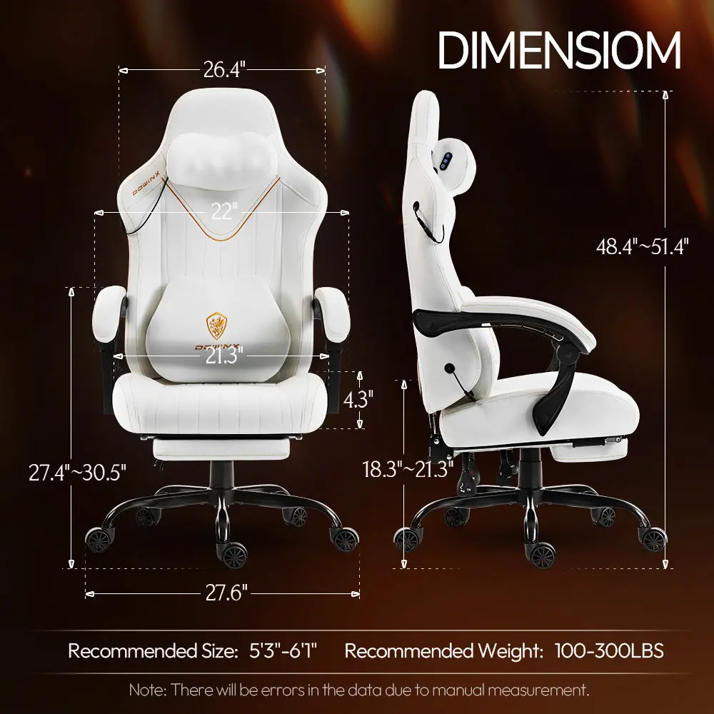 Dowinx Shiatsu Massage Gaming Chair with Footrest – Ergonomic Leather Recliner | 66D59A - White - Image 7