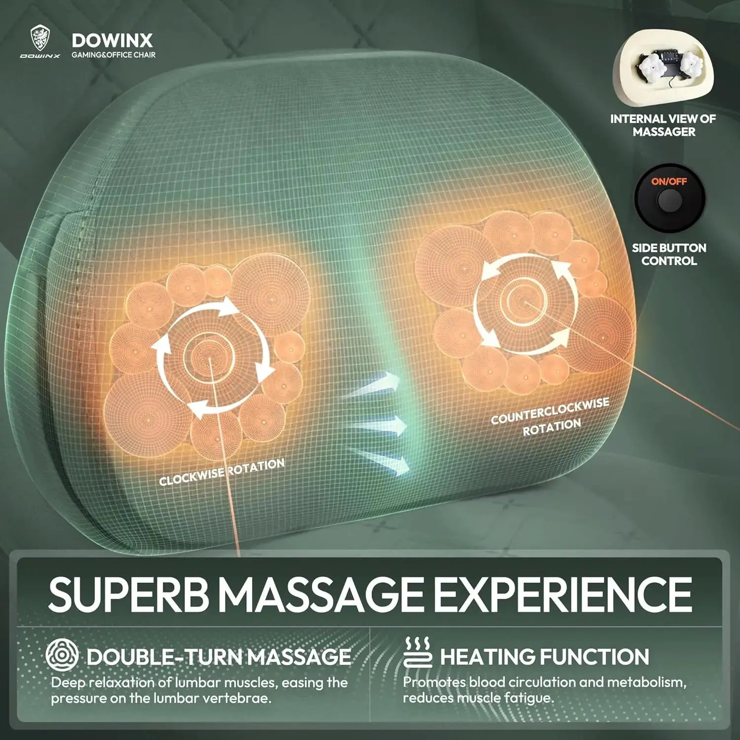 HEATED MASSAGE SERIES MB38 GREEN (Fabric) - Image 5