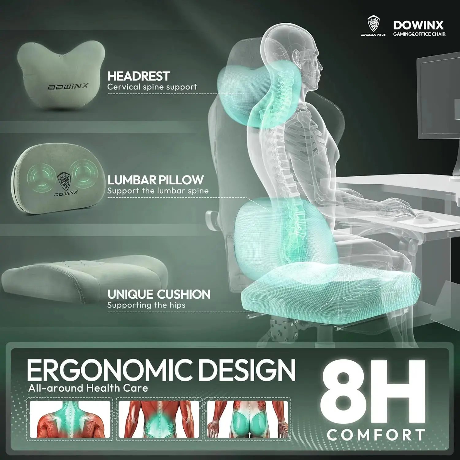 HEATED MASSAGE SERIES MB38 GREEN (Fabric) - Image 6