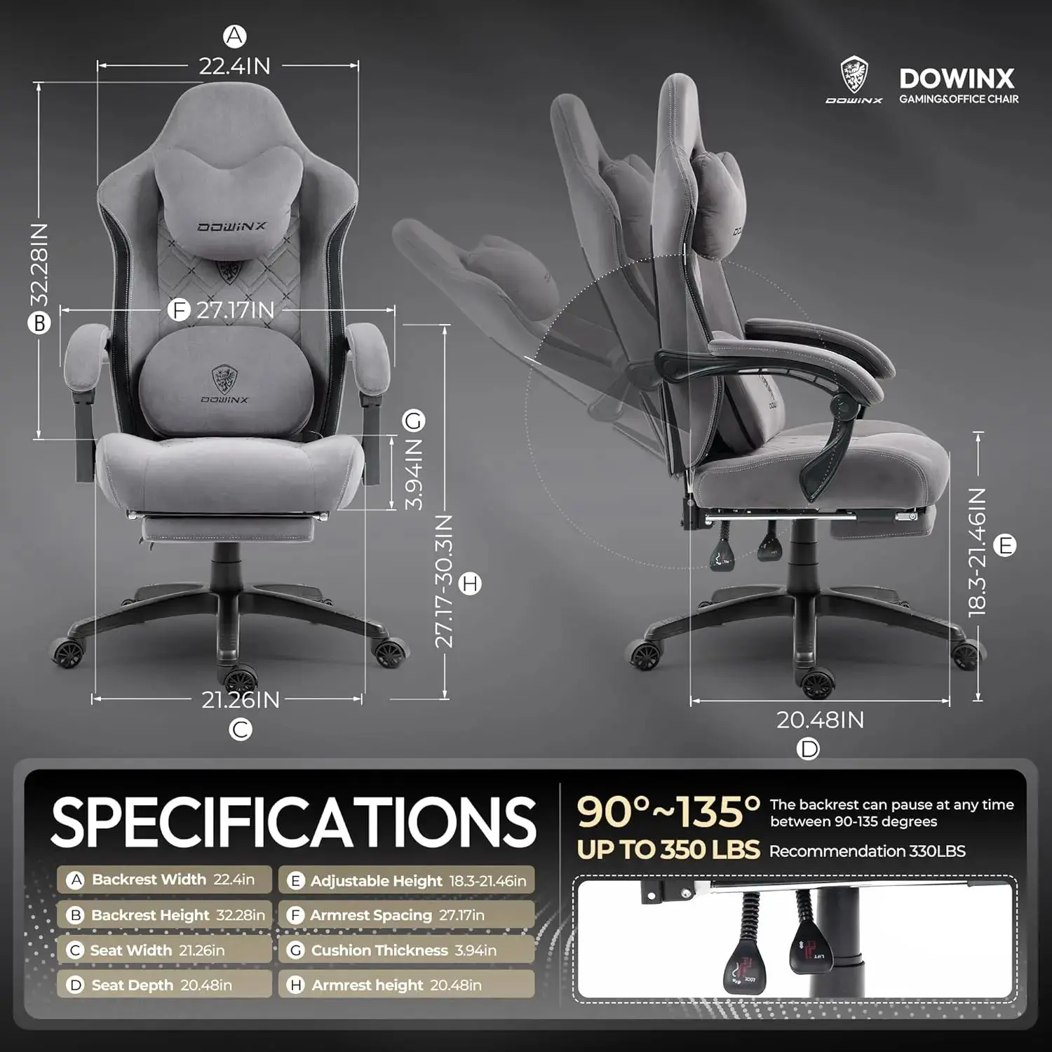 HEATED MASSAGE SERIES MB38 GREY (Fabric) - Image 5