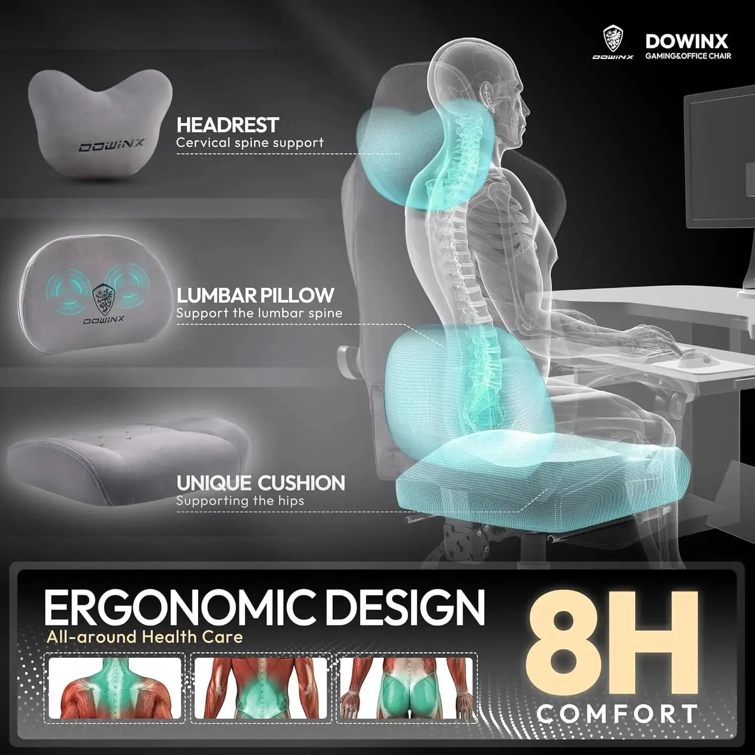 HEATED MASSAGE SERIES MB38 GREY (Fabric) - Image 6