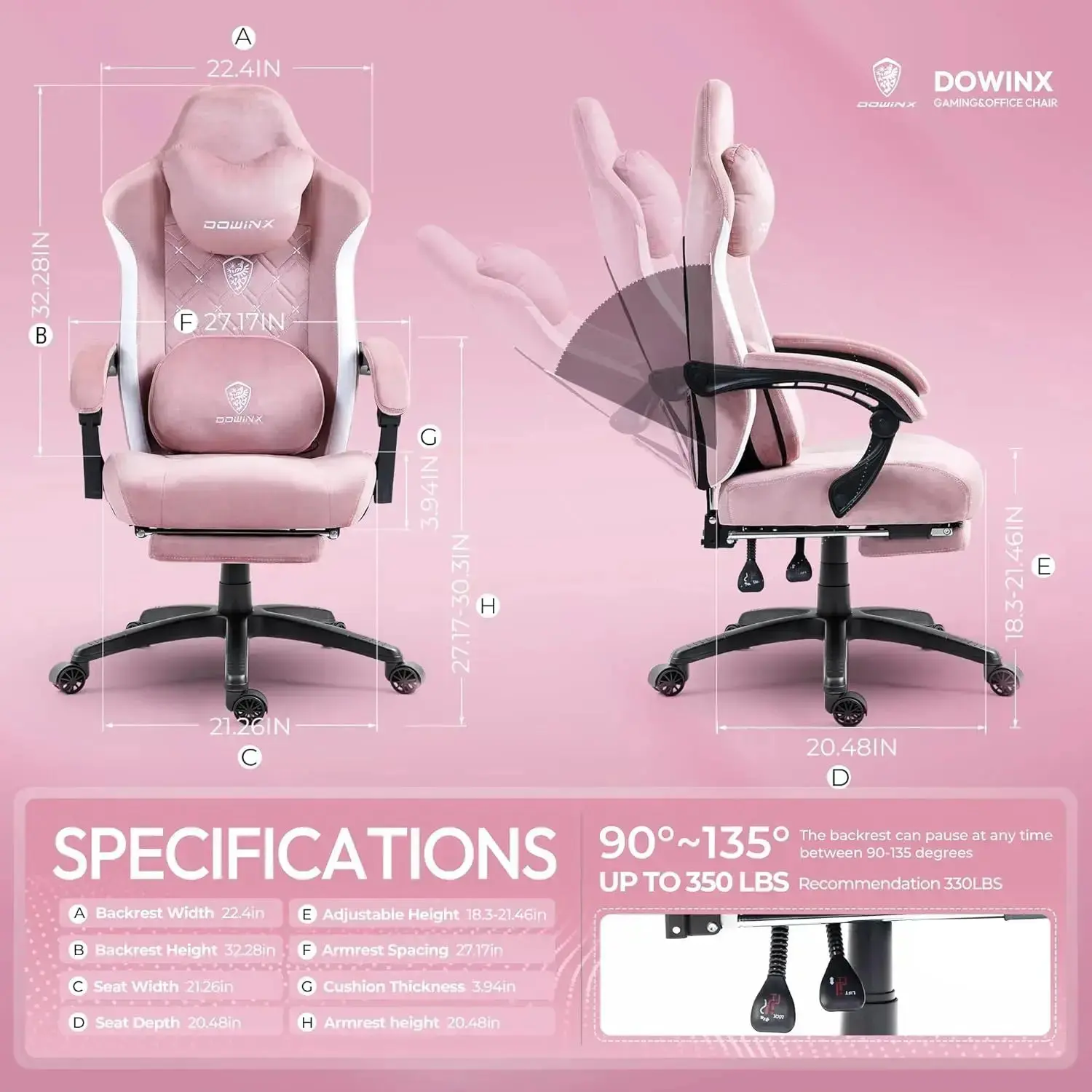 HEATED MASSAGE SERIES MB38 PINK (Fabric) - Image 3