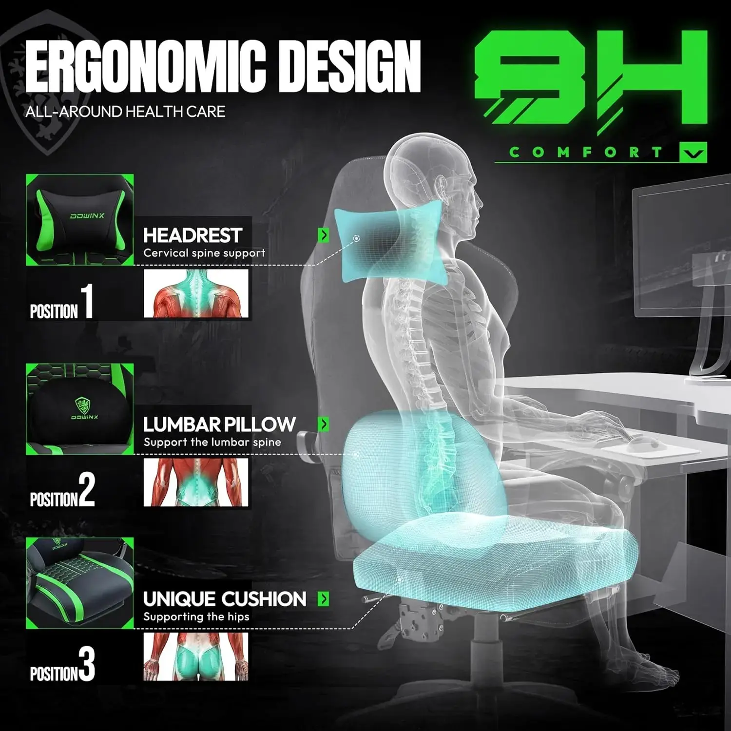HEATED MASSAGE SERIES MB37 GREEN (PU) - Image 4
