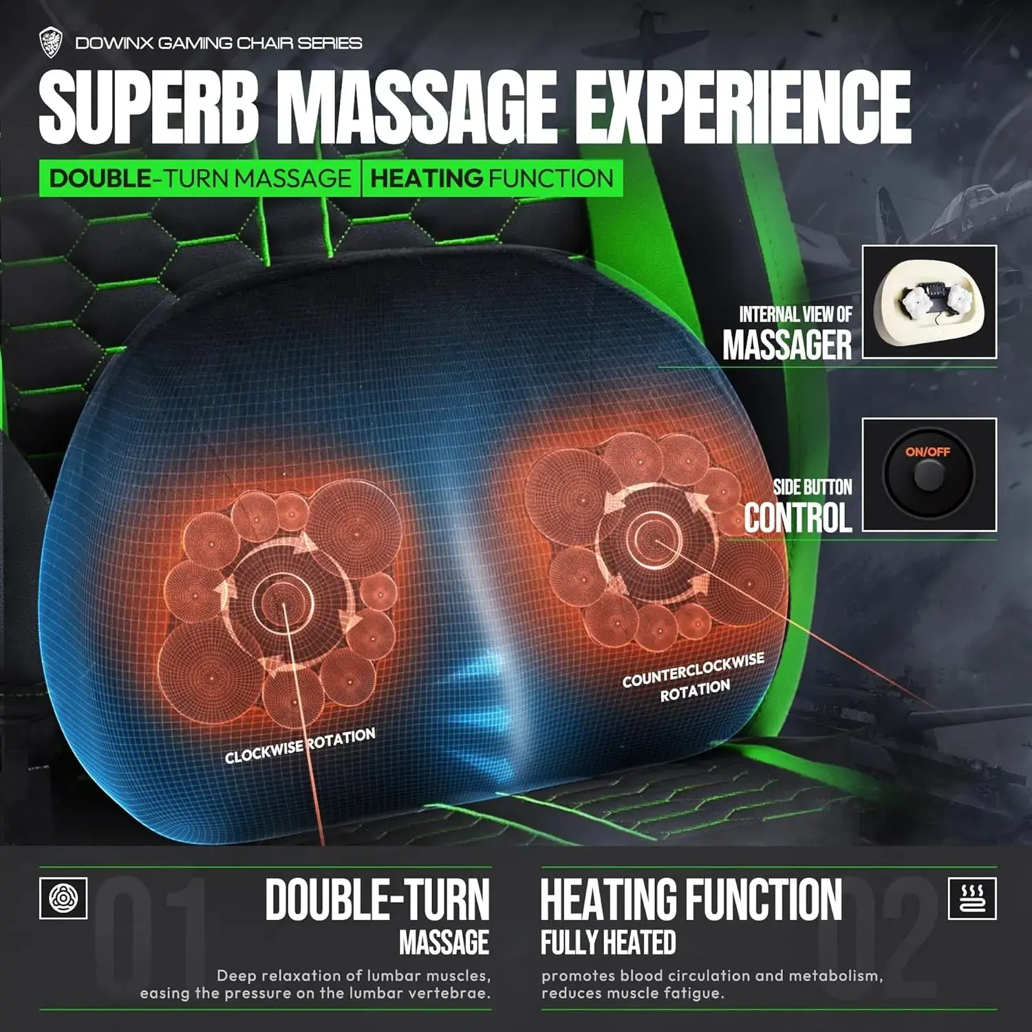 HEATED MASSAGE SERIES MB37 GREEN (PU) - Image 6