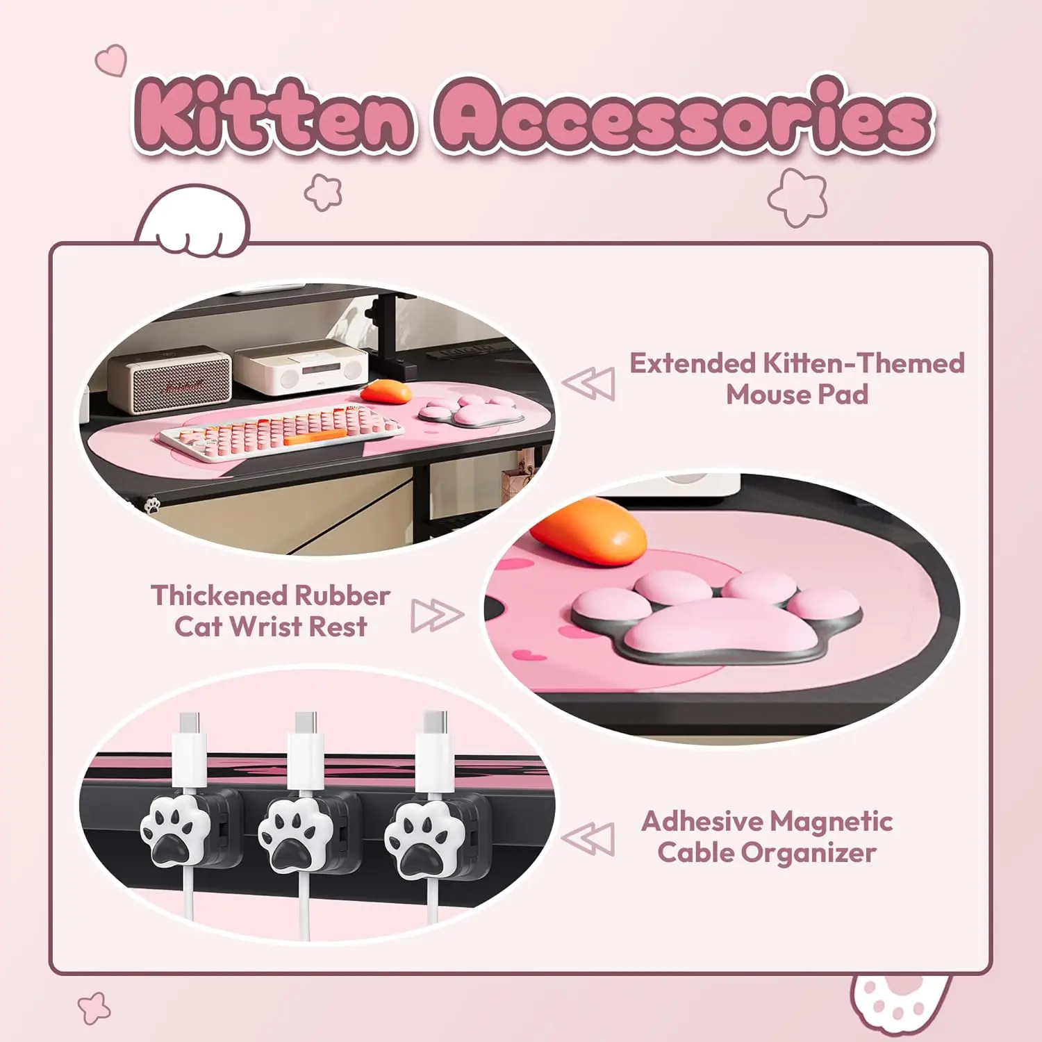 L-Shaped Gaming Desk Cute SERIES 43-Inch, Black&Pink - Image 3