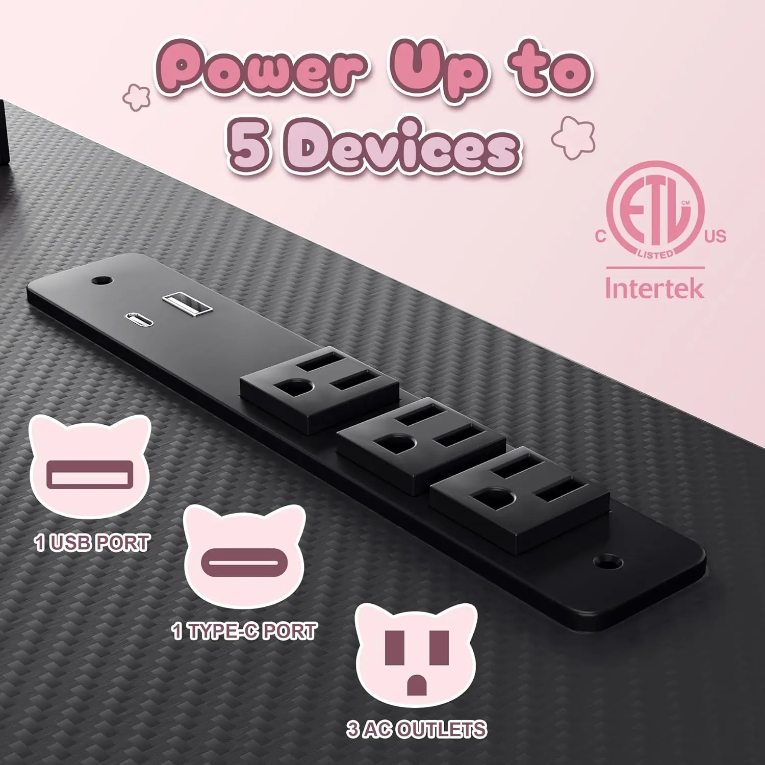 L-Shaped Gaming Desk Cute SERIES 43-Inch, Black&Pink - Image 4