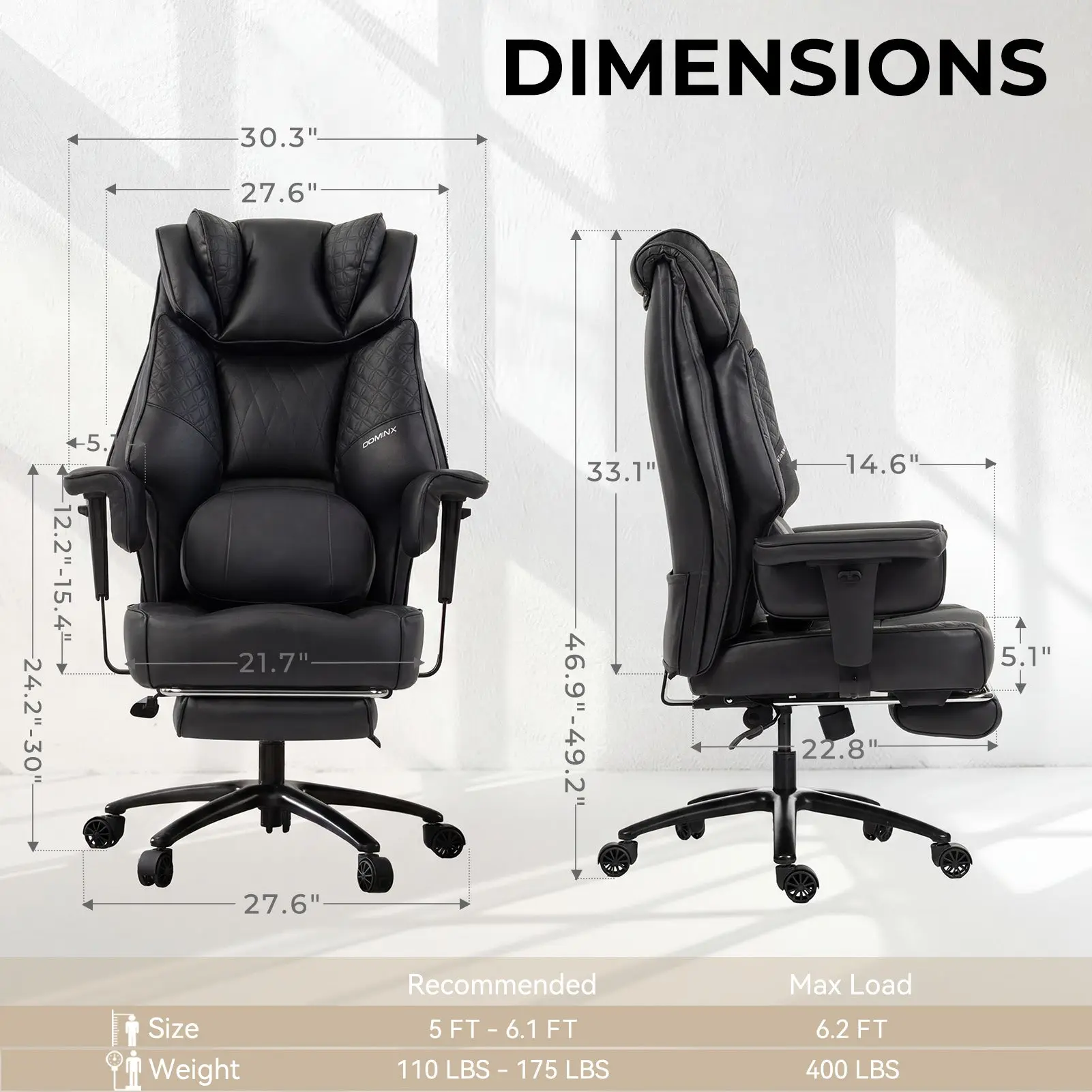 Office Chair QL-66B3 - Black (PU) - Big & Tall Massage Boss Chair for Work & Relax | Dowinx (Copy) - Image 3
