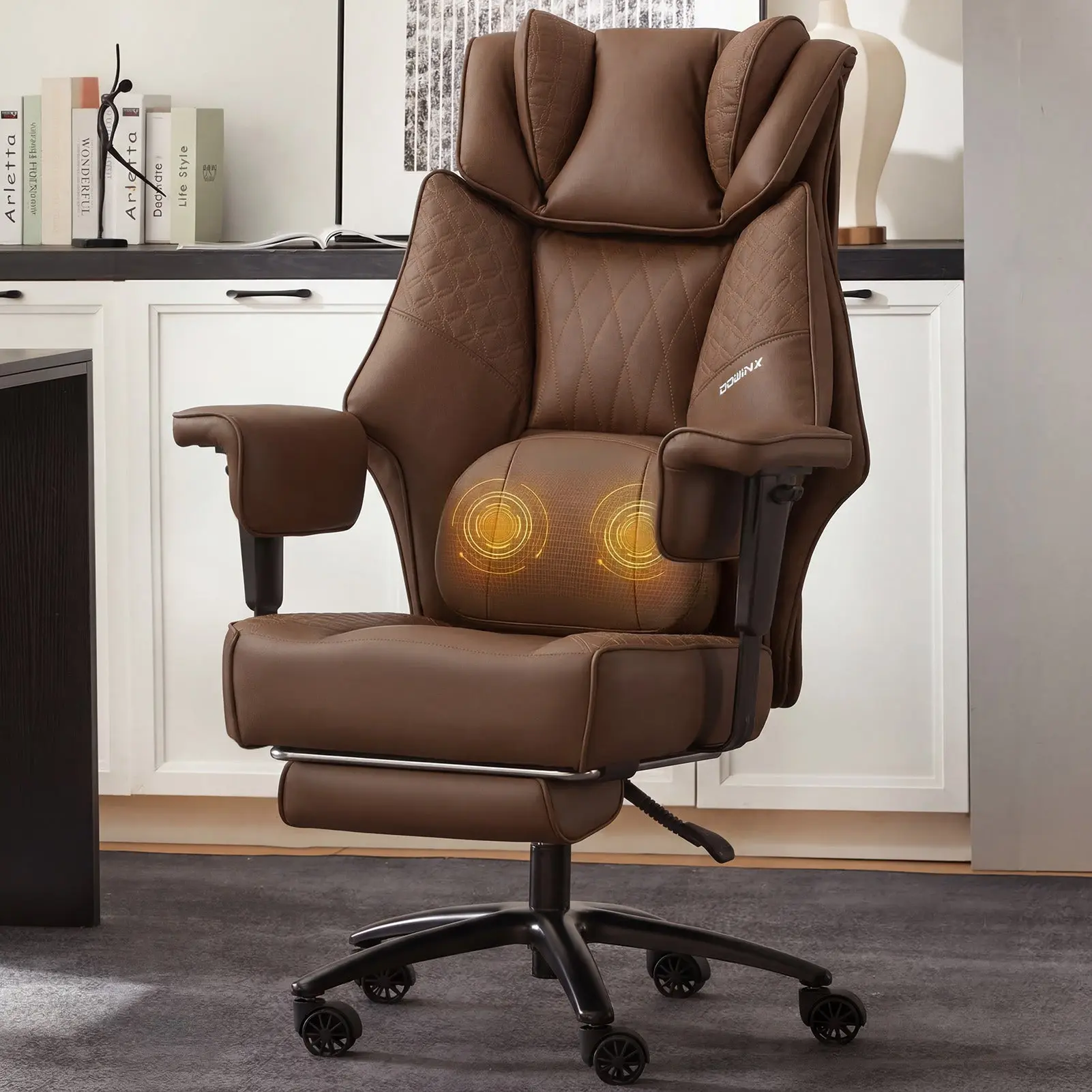 Office Chair QL-66B3 - Brown（PU) - Big & Tall Massage Boss Chair for Work & Relax | Dowinx