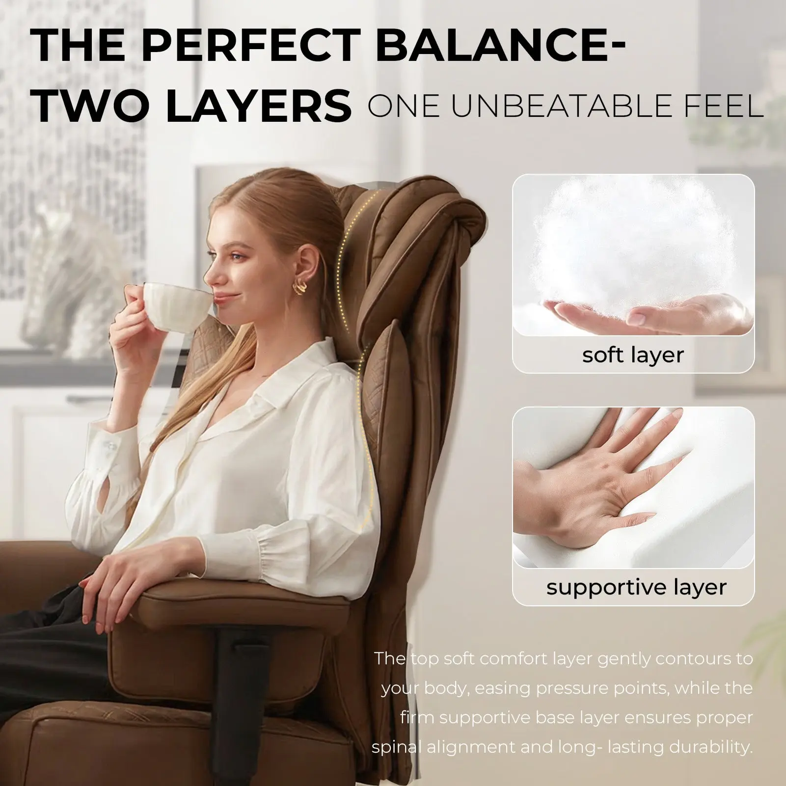 Office Chair QL-66B3 - Brown（PU) - Big & Tall Massage Boss Chair for Work & Relax | Dowinx - Image 2