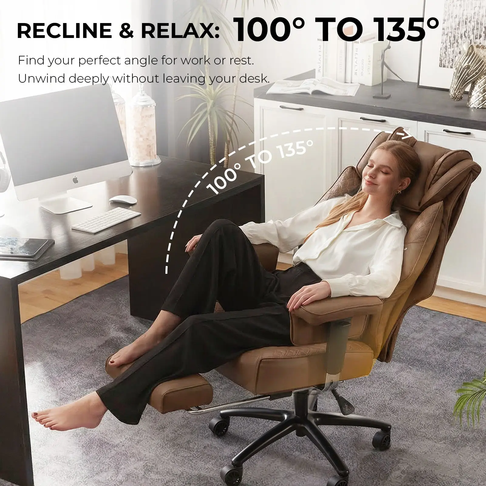 Office Chair QL-66B3 - Brown（PU) - Big & Tall Massage Boss Chair for Work & Relax | Dowinx - Image 4