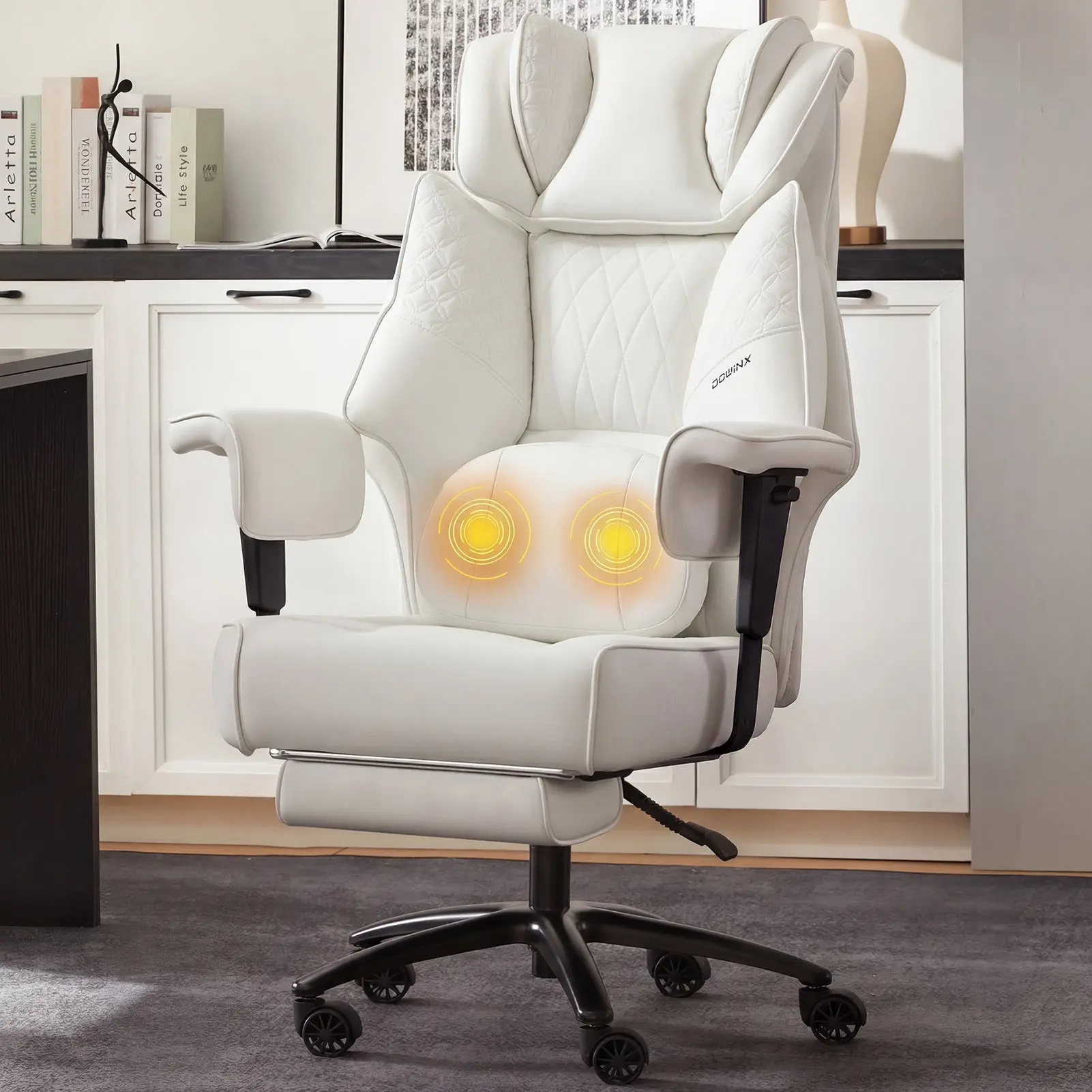 Office Chair QL-66B3 - White（PU） - Big & Tall Massage Boss Chair for Work & Relax | Dowinx