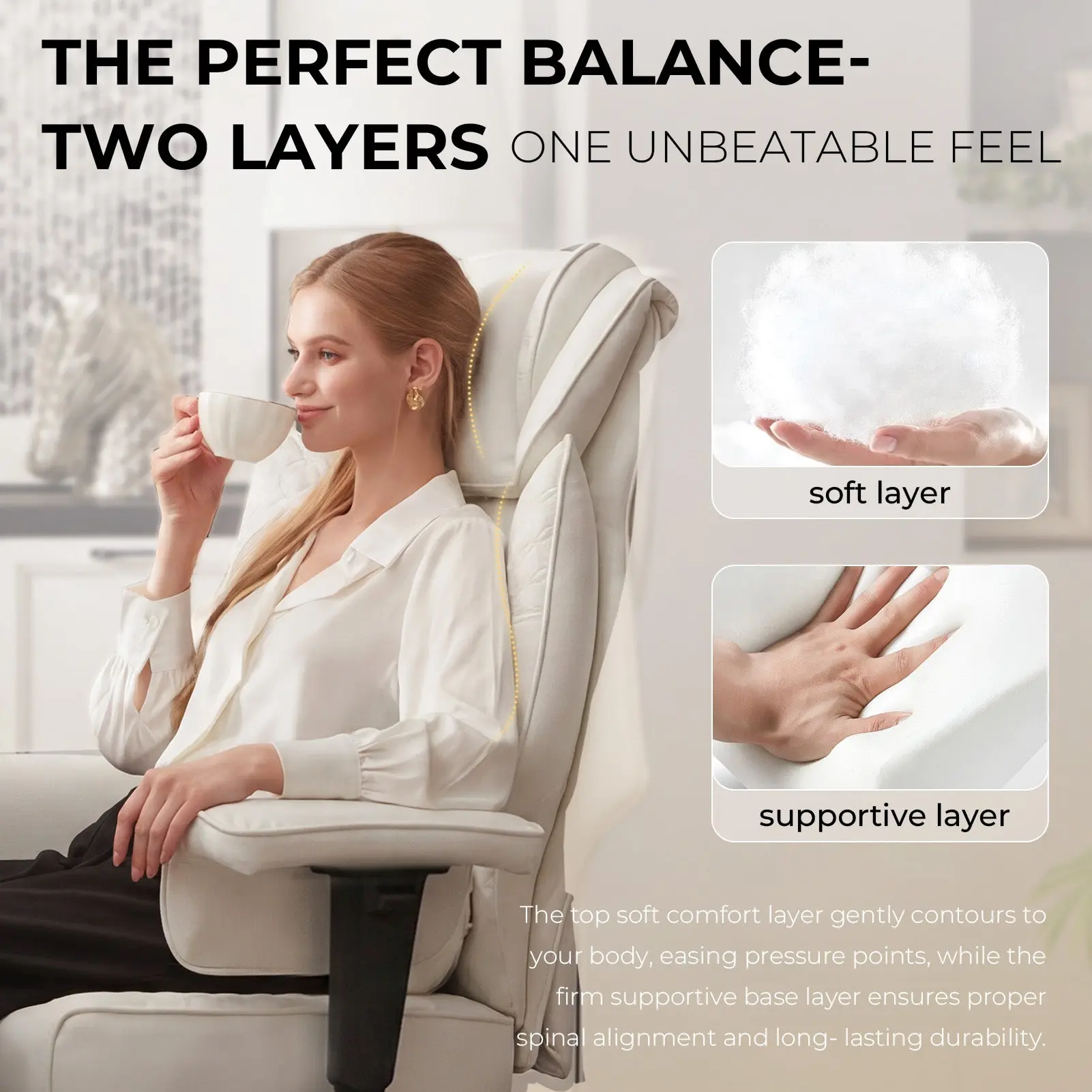 Office Chair QL-66B3 - White（PU） - Big & Tall Massage Boss Chair for Work & Relax | Dowinx - Image 2