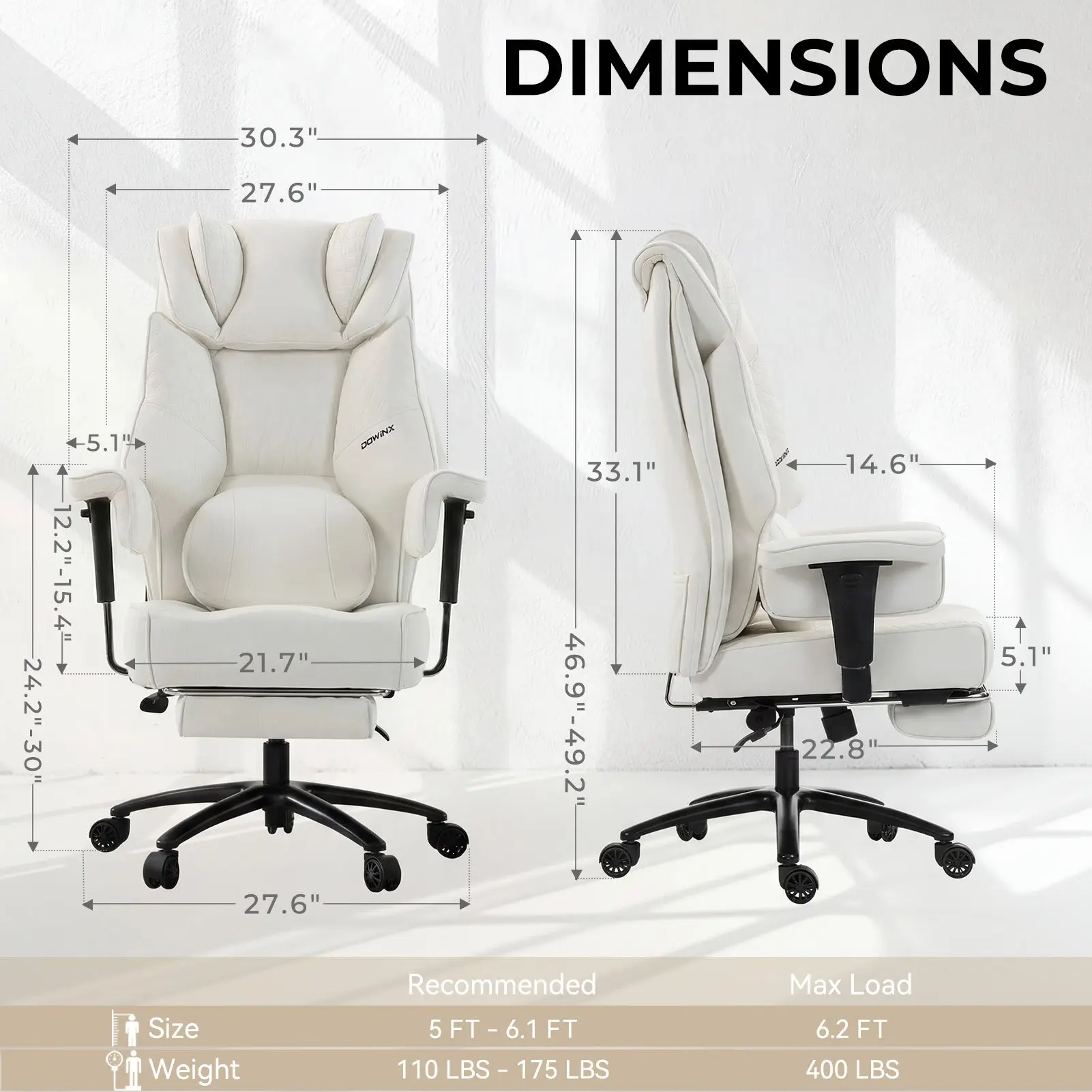 Office Chair QL-66B3 - White（PU） - Big & Tall Massage Boss Chair for Work & Relax | Dowinx - Image 3