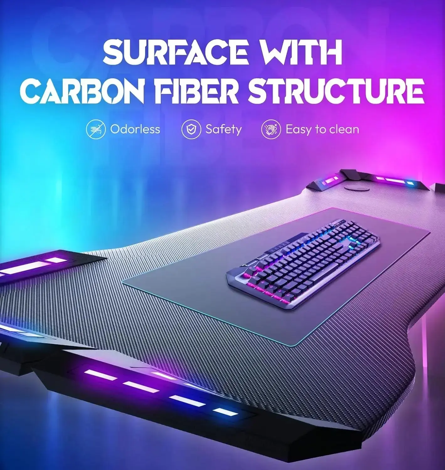 T-Shaped LED Series Gaming Desk 55 Inch Black - Image 7