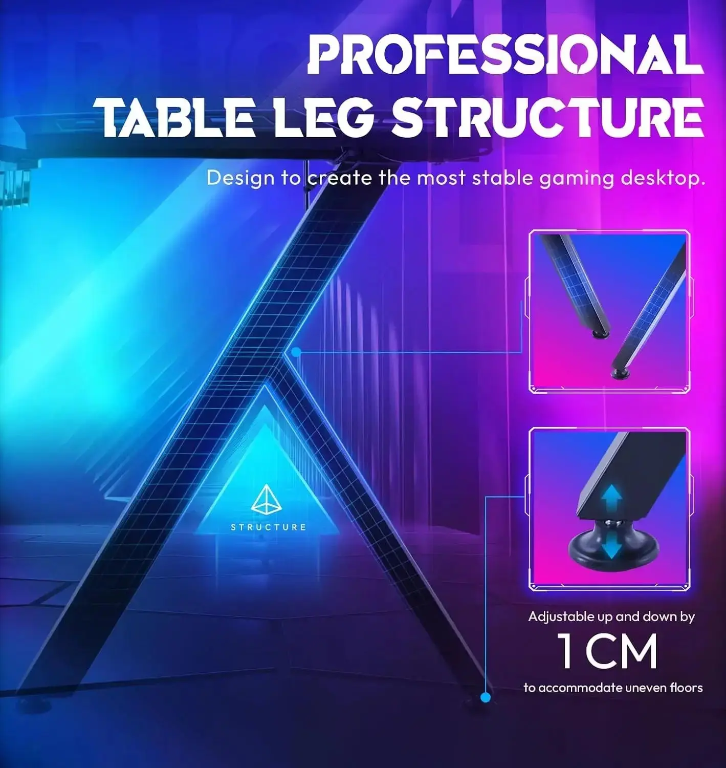 T-Shaped LED Series Gaming Desk 55 Inch Black - Image 8