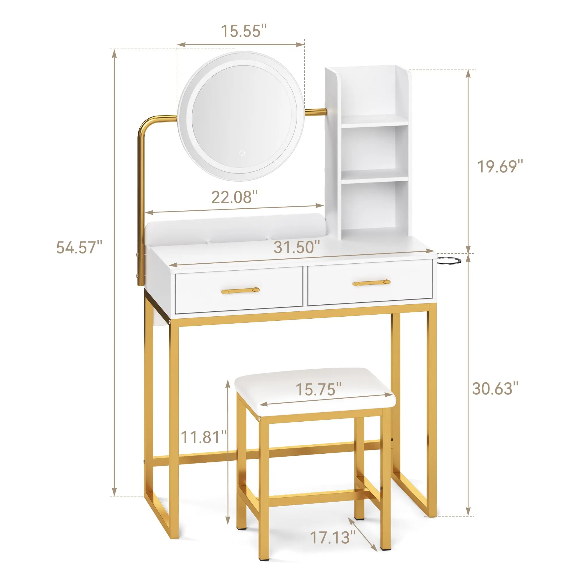 Vanity Desk GJ Gold and White - Image 3