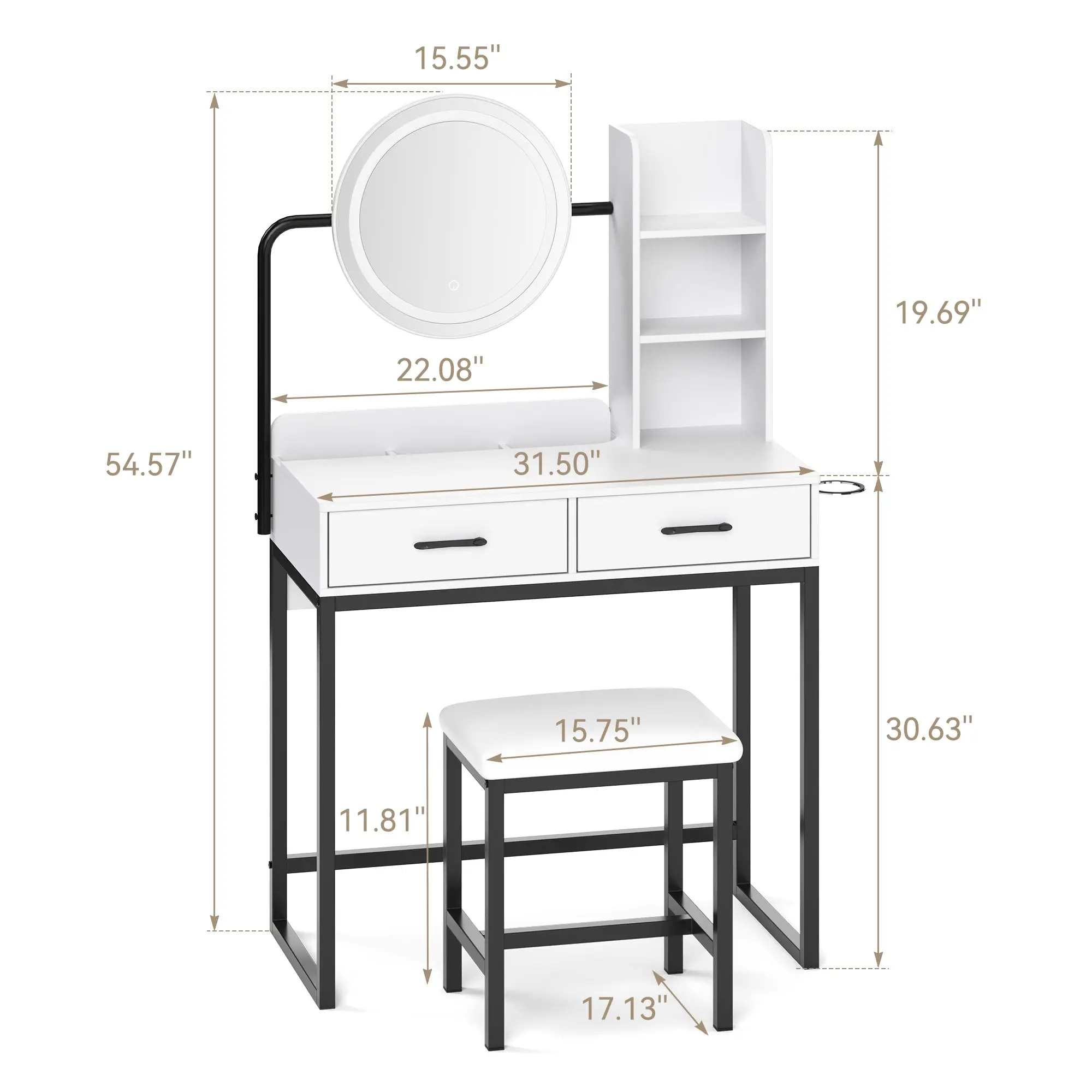 Vanity Desk GJ White and Black - Image 3